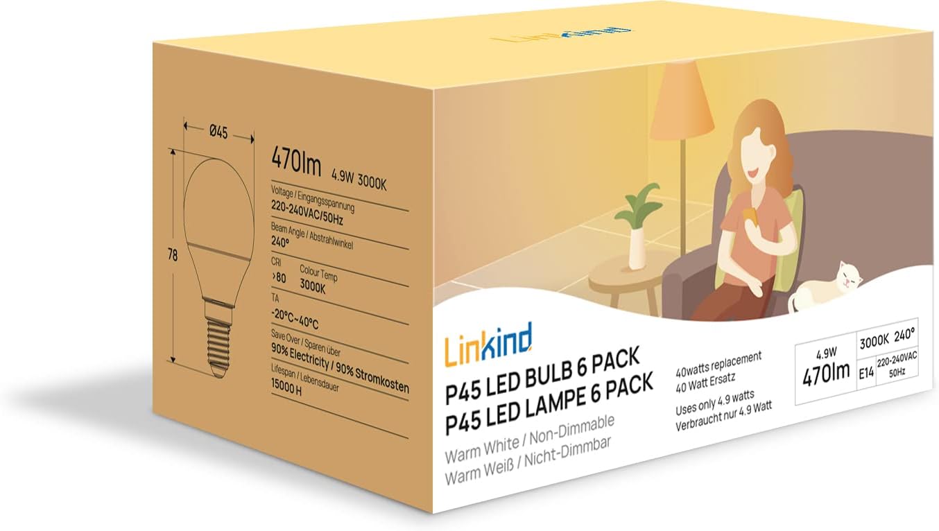 Thumbnail 6 de Linkind Bombilla LED E14 4.9W Luz Cálida 3000K 6 Unidades