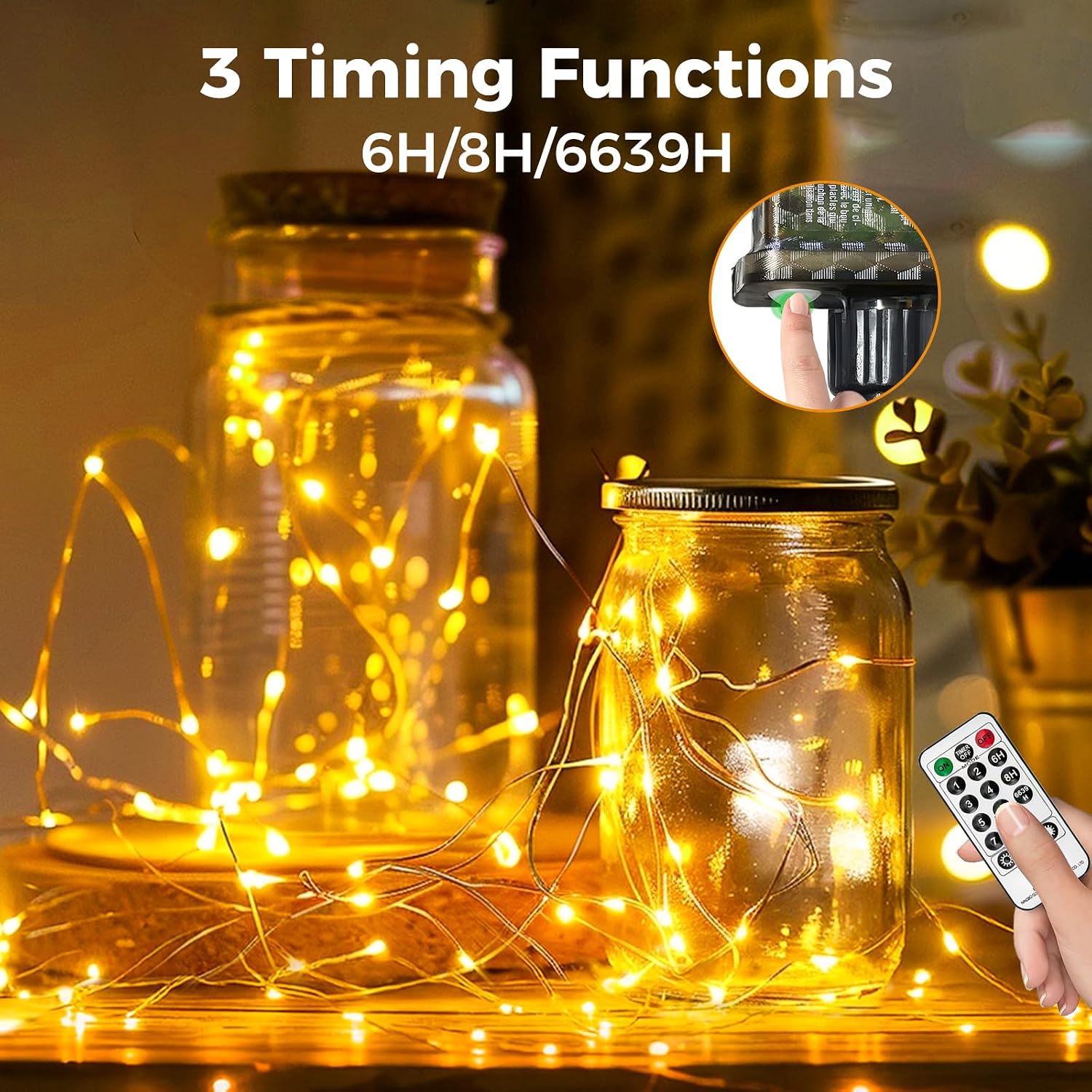 Thumbnail 3 de btfarm TL04-2AR Fairy Lights, 66 ft, 200 Warm White LEDs, Remote Control
