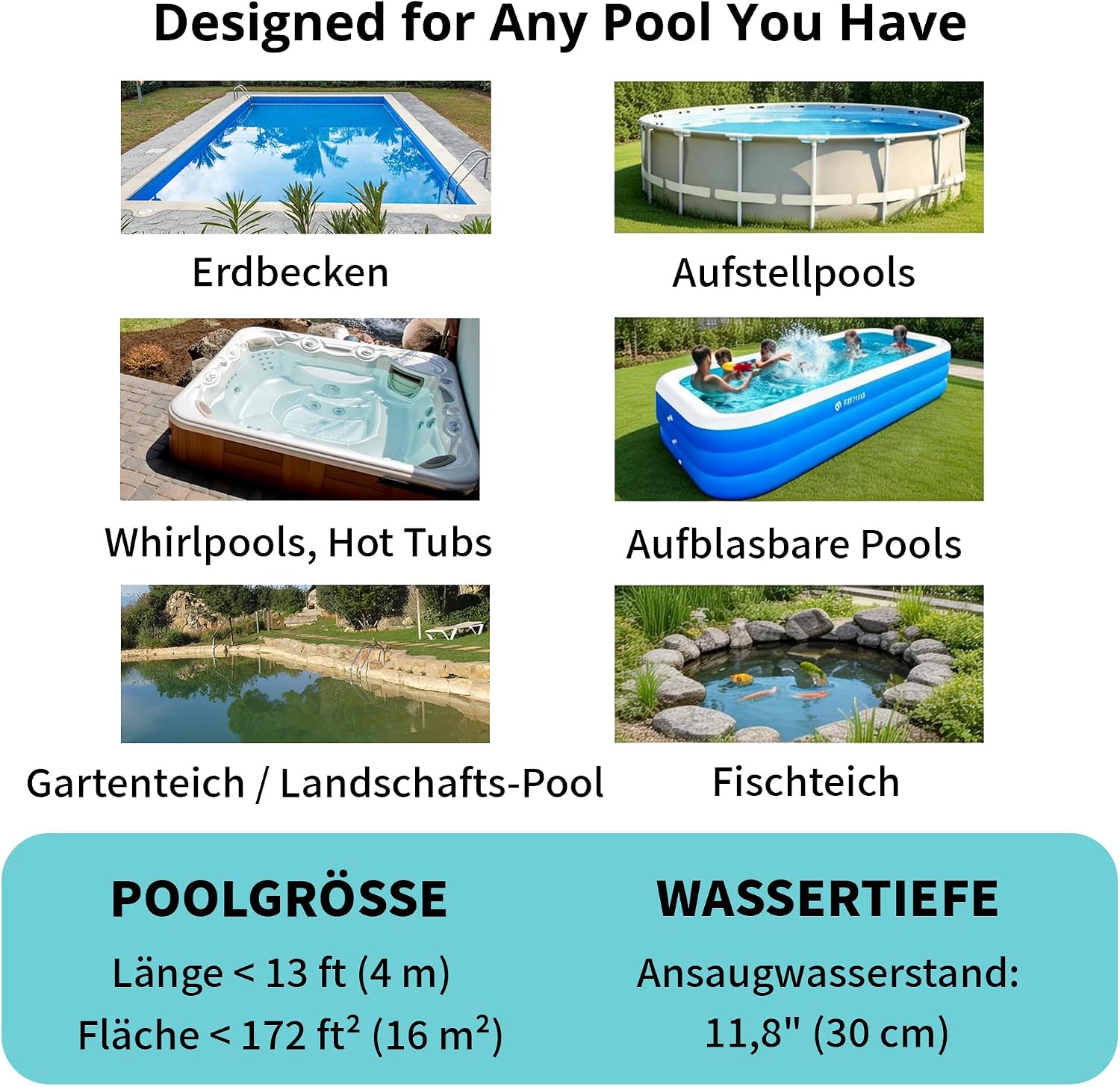 Detalle de FOTING Poolsauger Akku – kabelloser Bodensauger mit 4200 L/H, 60 Minuten Laufzeit