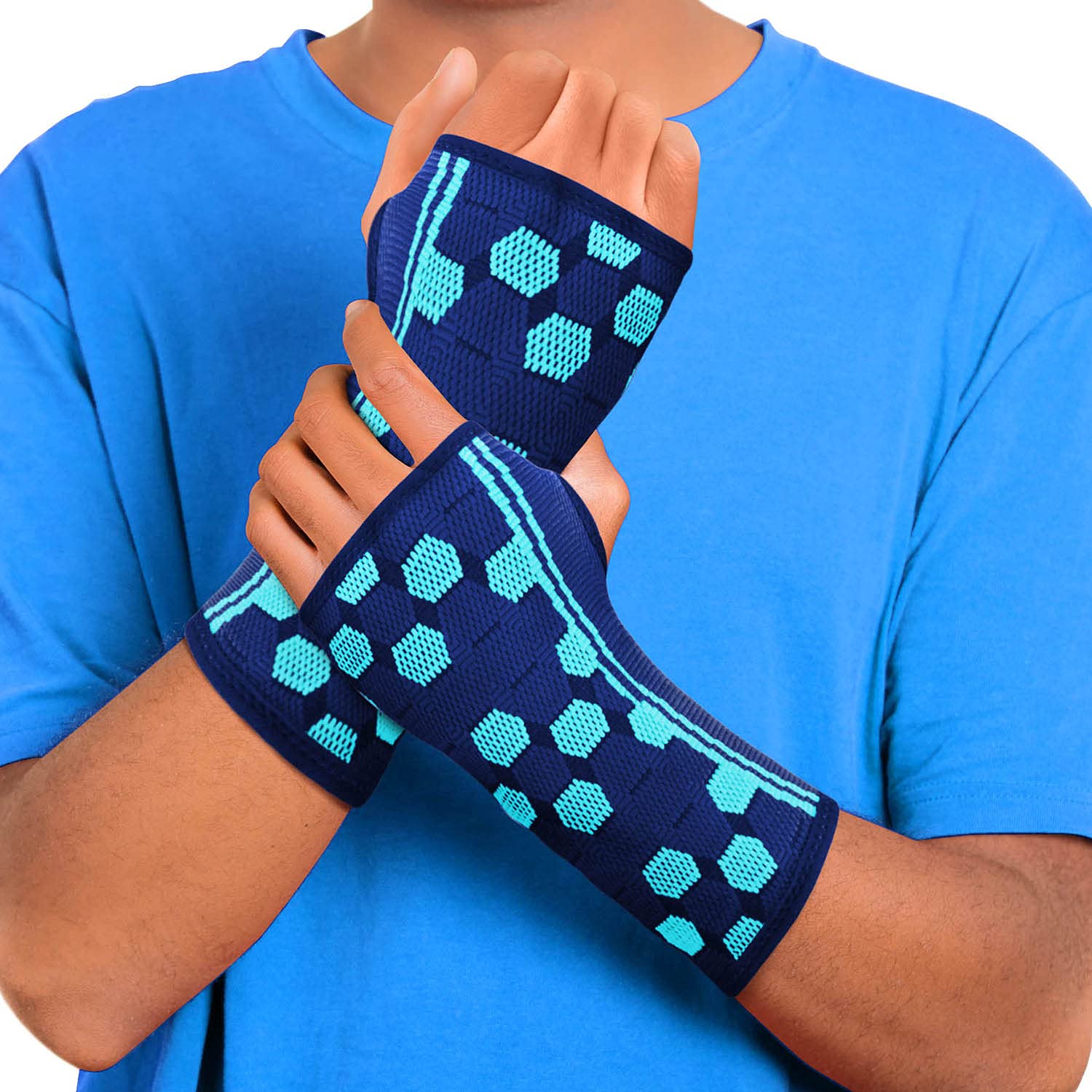 Detalle de Sparthos Wrist Compression Sleeves, Medium Cobalt Blue, Pair