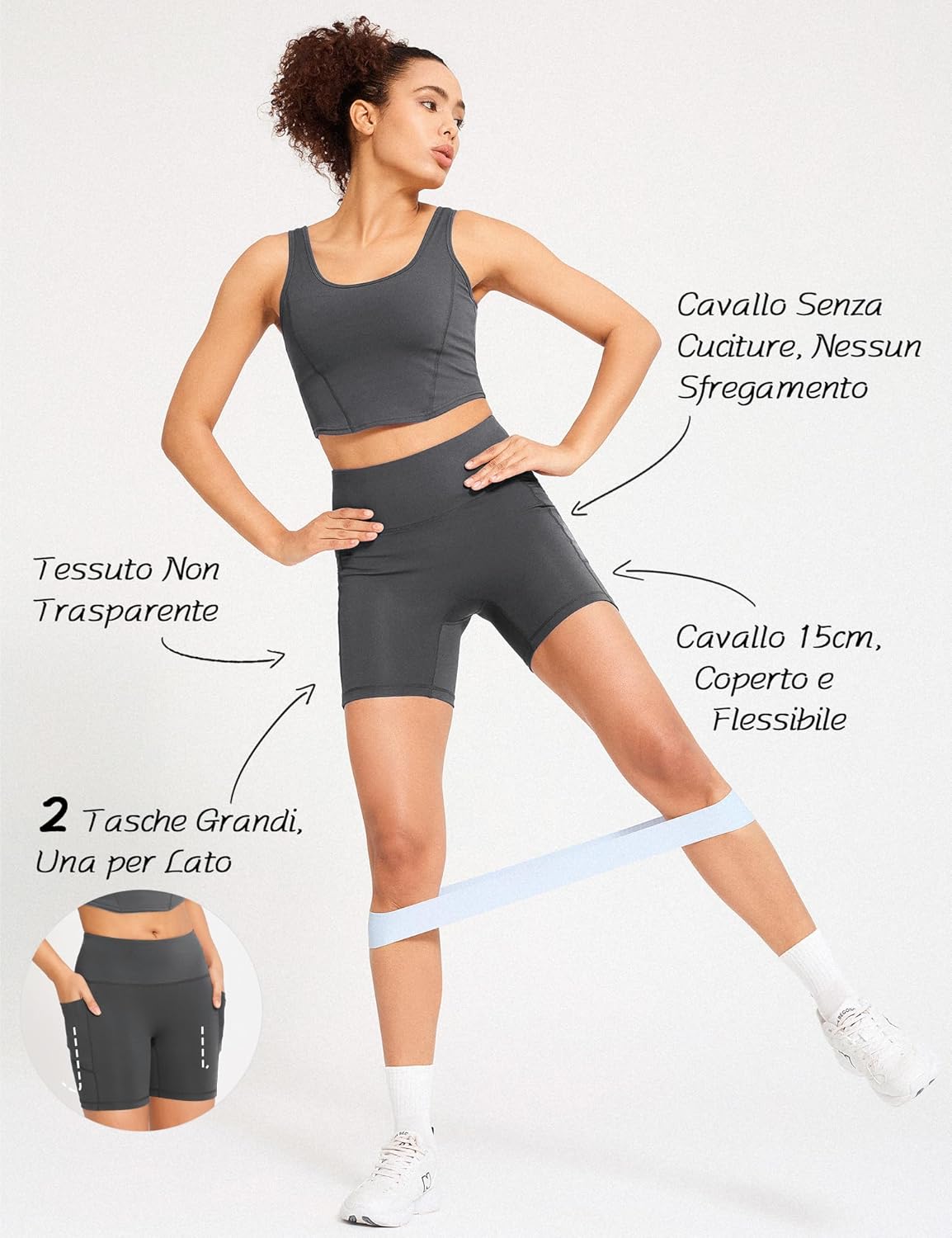 Thumbnail 4 de Yogaration Pantaloncini Palestra Donna: shorts sportivi vita alta con tasche, senza cuciture