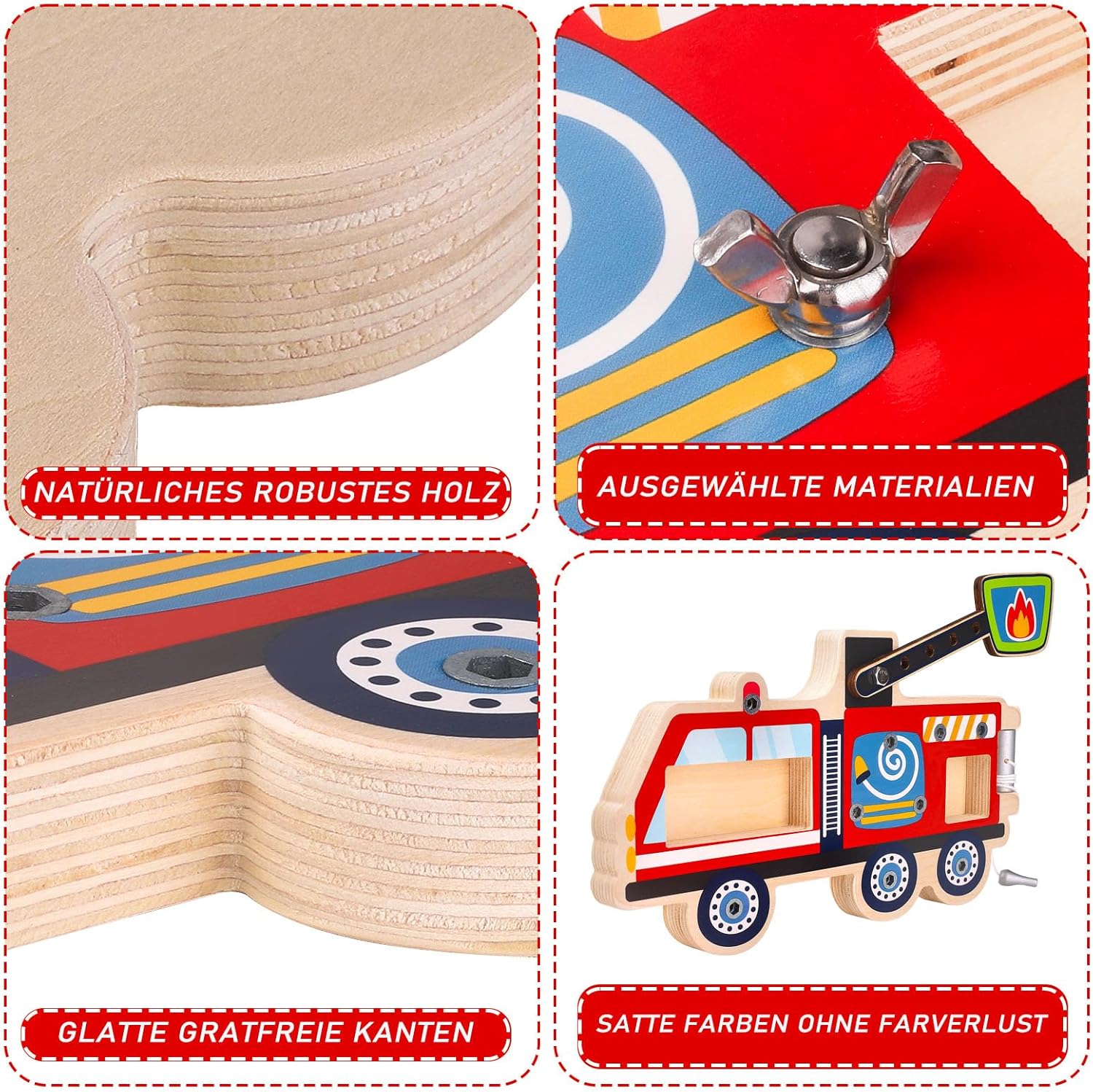 Thumbnail 3 de Liangding Feuerwehrauto Holzspielzeug mit Schrauben & Werkzeug – Montessori Lernspielzeug ab 3 Jahren