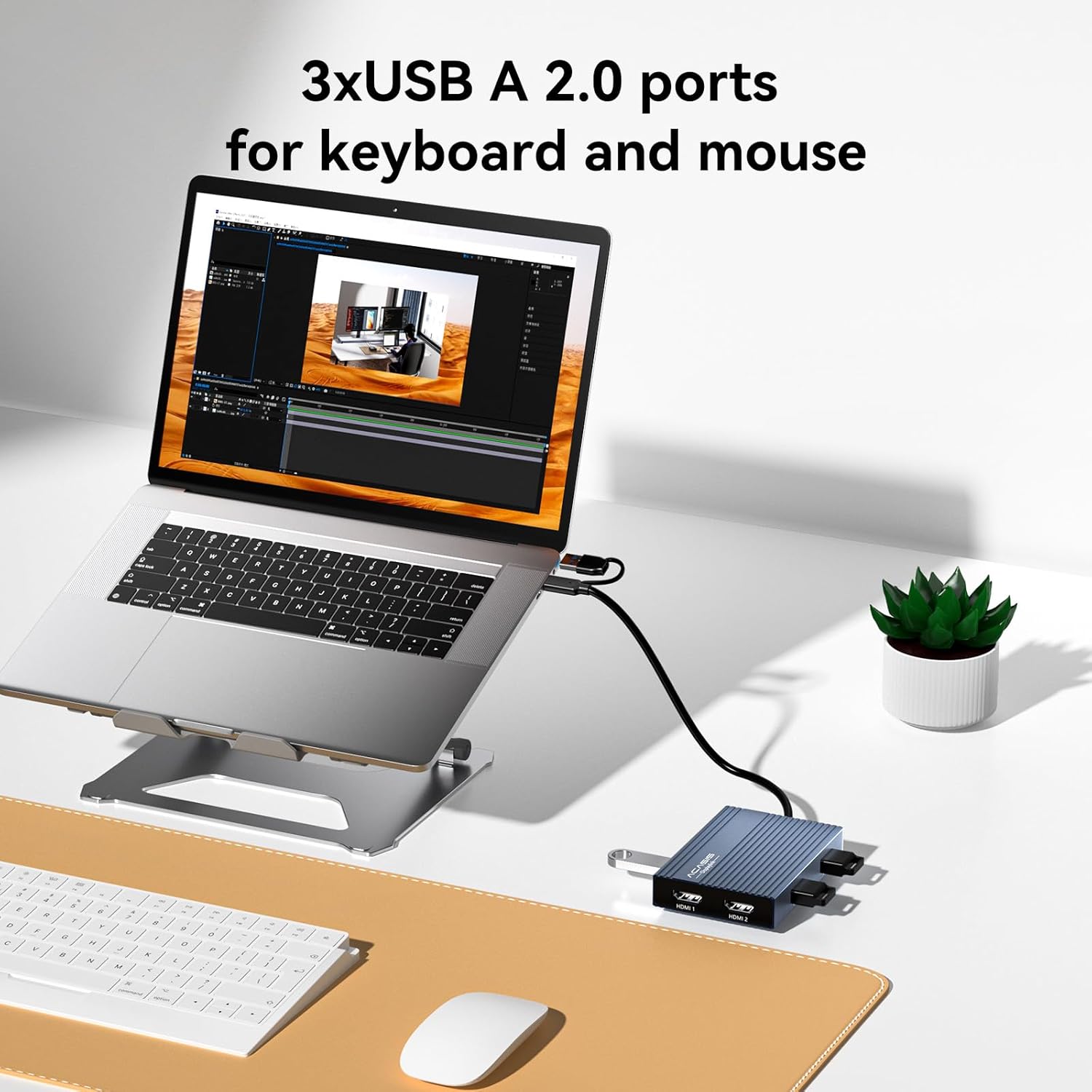 Thumbnail 6 de ACASIS USB-C to Dual HDMI DisplayLink Docking Station (4K@60Hz) with 2 HDMI outputs, 3 USB-A ports, and 100W PD charging