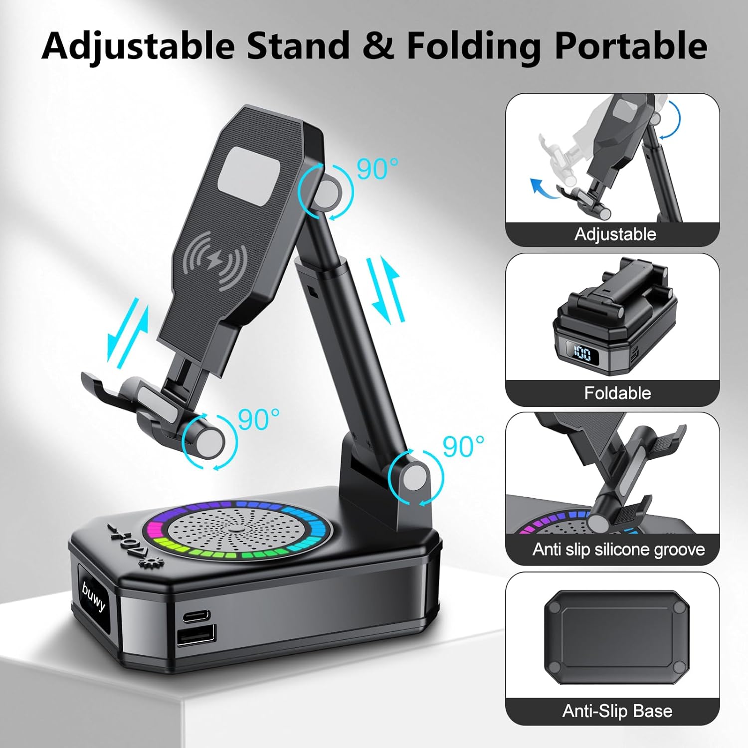 Thumbnail 4 de Gifts for Men and Women: 5-in-1 Phone Stand with Bluetooth Speaker and Wireless Charger (CP8 Pro)
