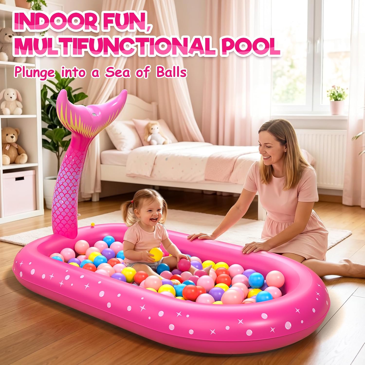Detalle de Inflatable Paddling Pool for Kids with 3-in-1 Mermaid Pattern (Splash Pad, Pool and Play Mat)