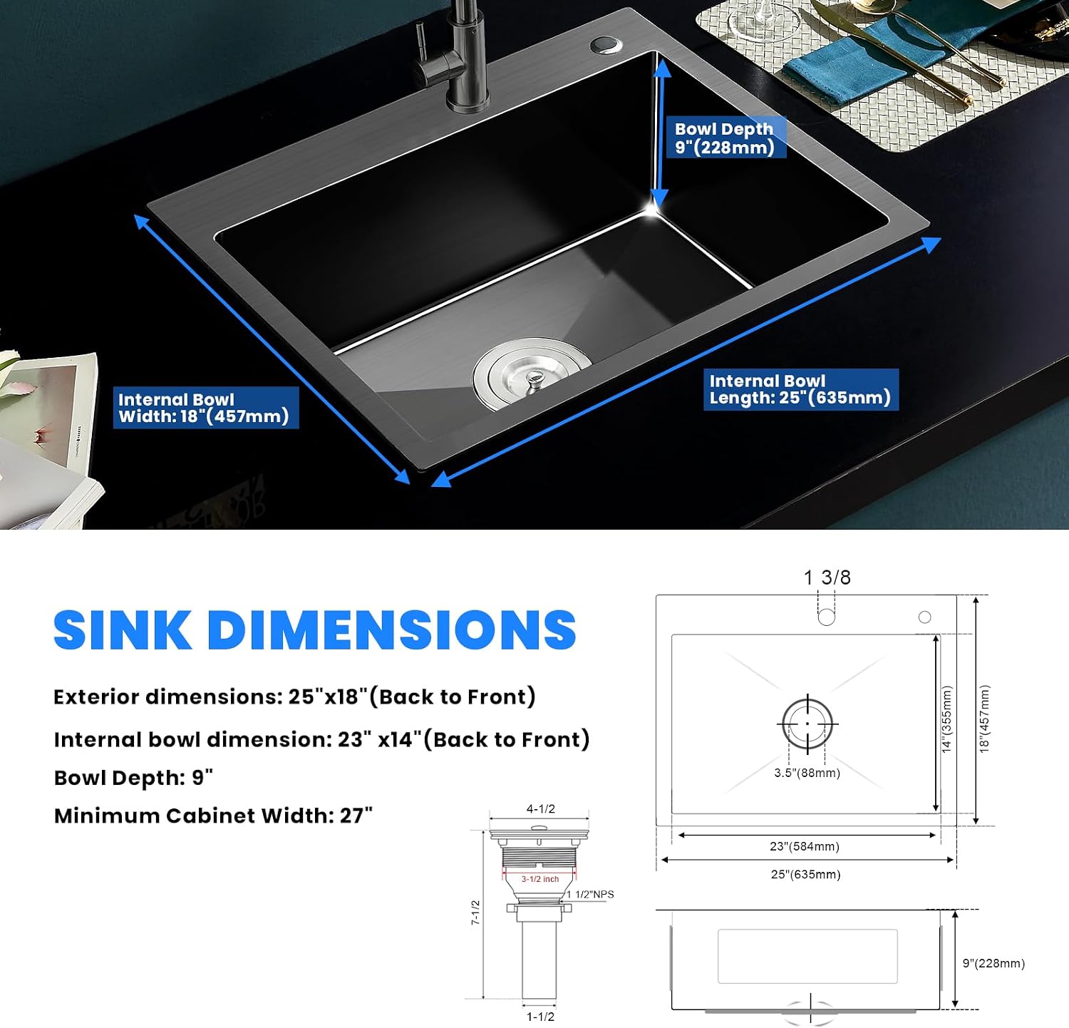 Thumbnail 6 de POPFLY Kitchen Sink 25-inch