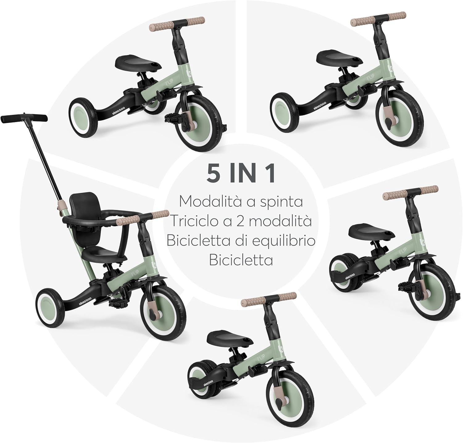 Detalle de KikkaBoo Triciclo Evolutivo 5 in 1 FLIP: triciclo e passeggino che cresce con 1–5 anni
