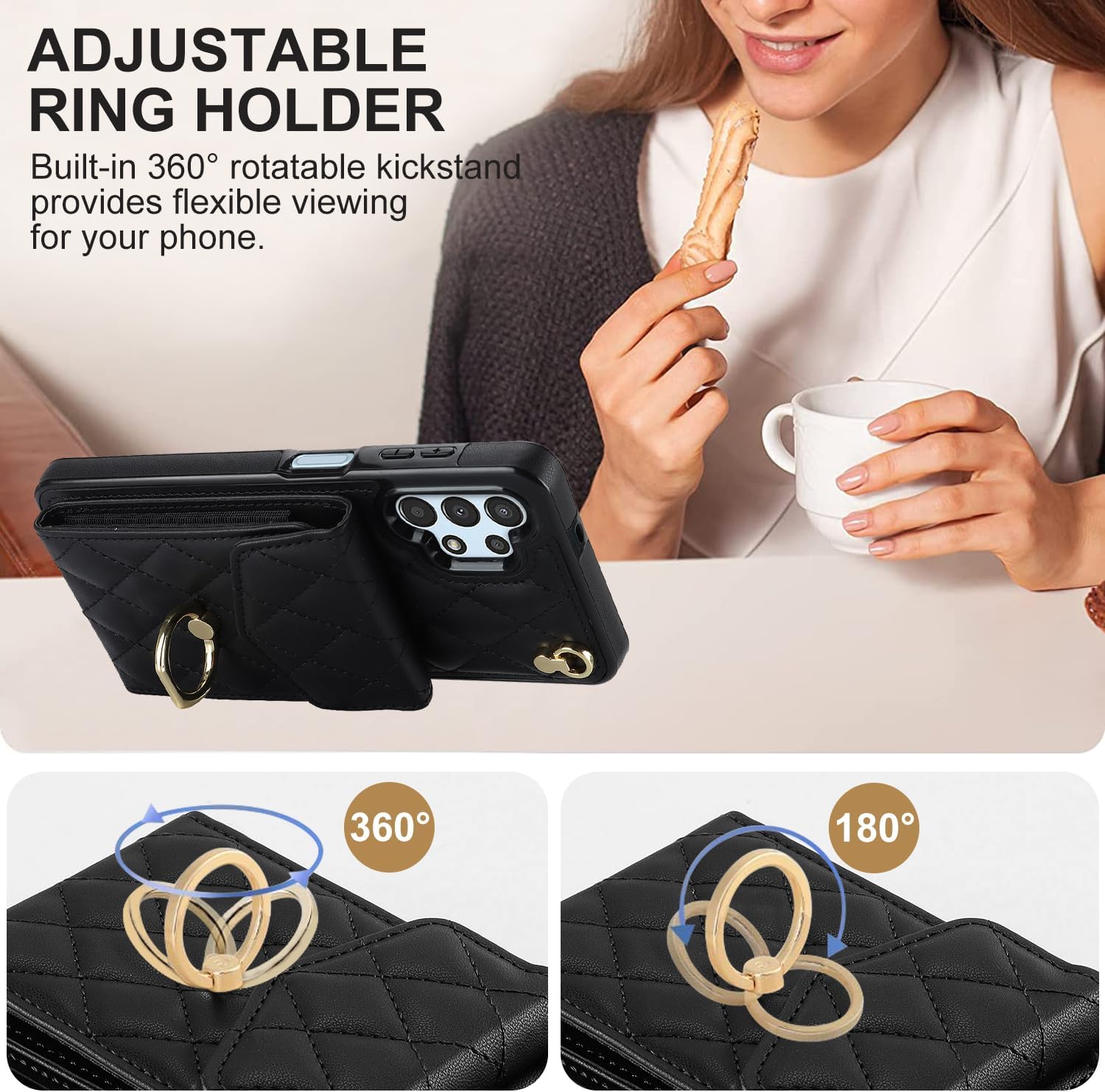 Thumbnail 3 de Asuwish Wallet Case with Tempered Glass & RFID Shield for Samsung Galaxy A13 (4G/5G) – Leather Crossbody Option