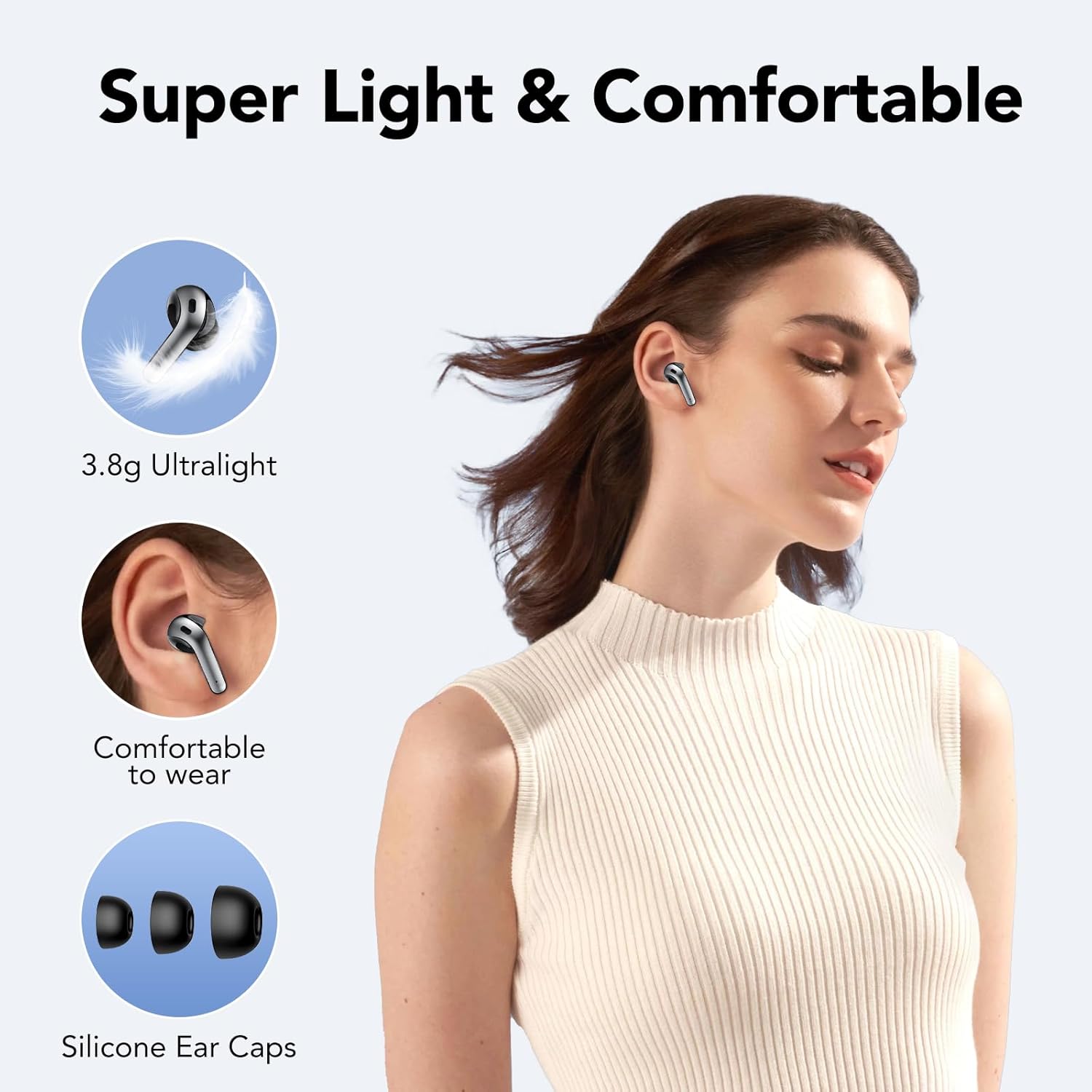 Detalle 2 de IKT Auricolari Bluetooth 5.3 in-ear con display LED e microfoni ENC (50 ore) Nero