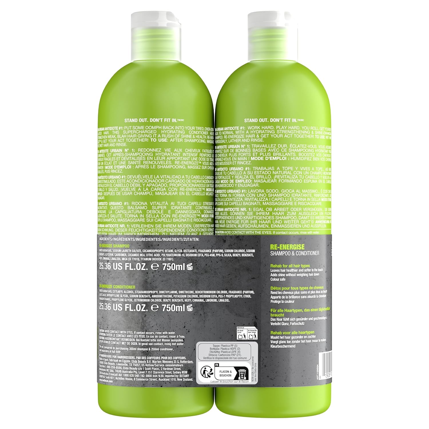 Detalle 2 de Bed Head by TIGI Re-Energise Shampoo & Conditioner Set – 2 x 750 ml