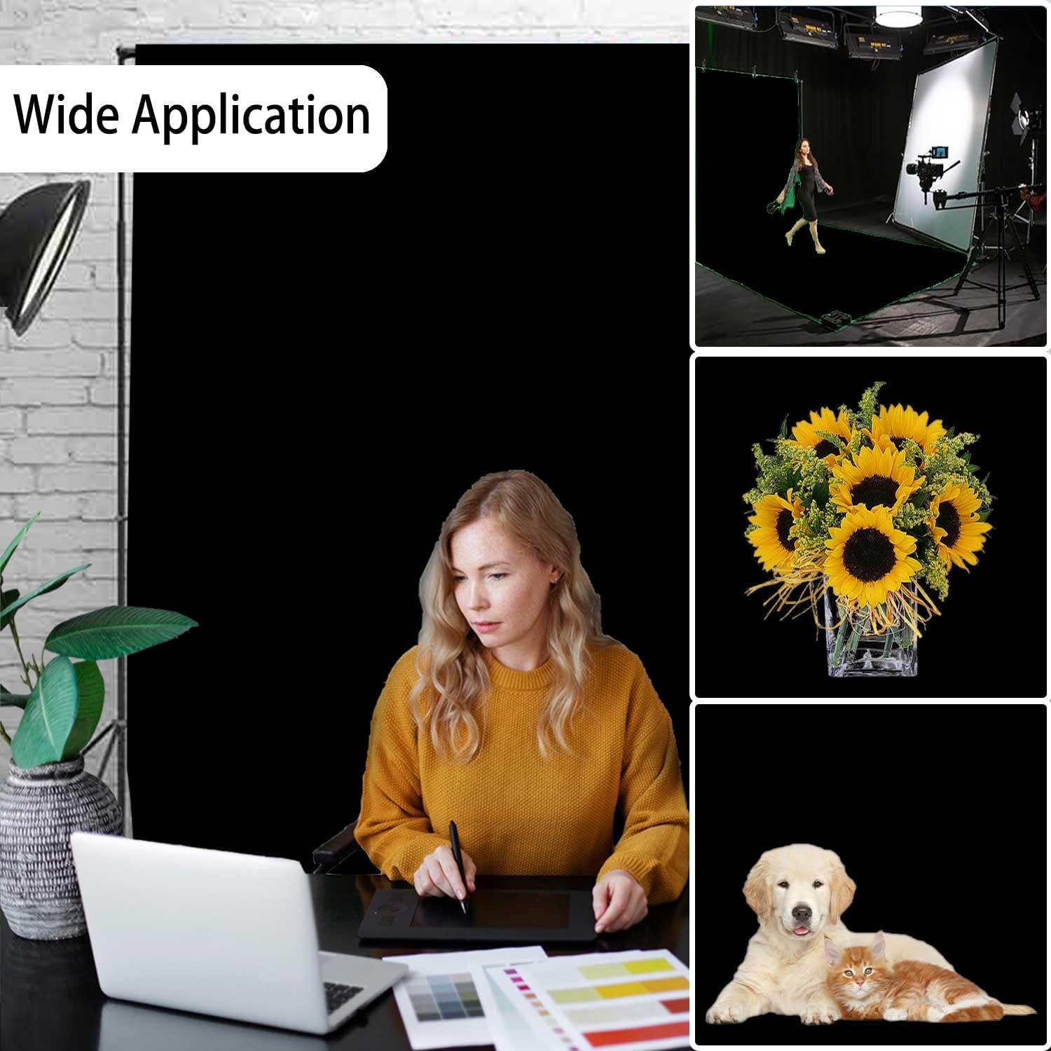 Detalle de Black Photo Backdrop for Photoshoot (8FTx10FT) Polyester Fabric for Portraits, Product Photos & Video