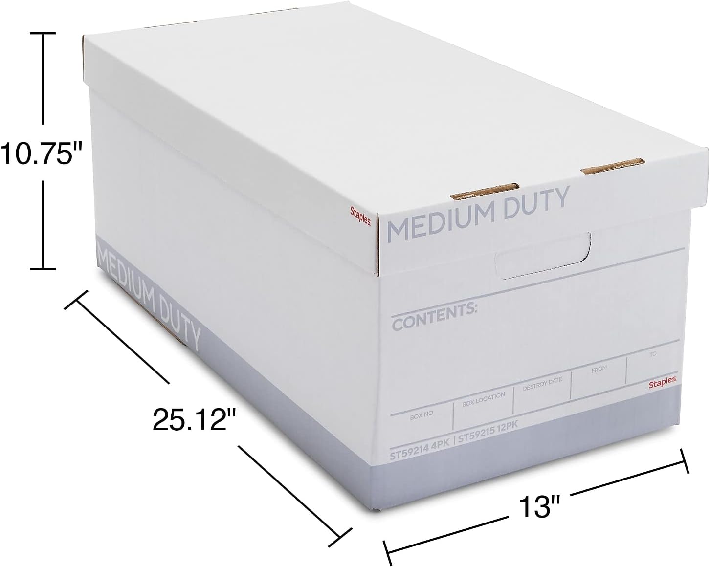Detalle de Staples Letter-Size Storage & Filing Box, 12-Pack, Stackable Cardboard, White/Gray