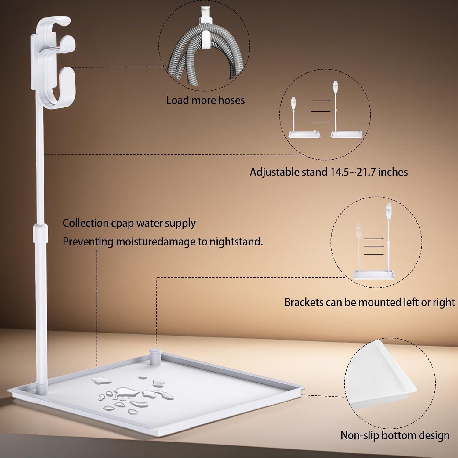 Thumbnail 5 de KAEDLEY Retractable CPAP Hose Holder with Adjustable Hanger and Bedside Tray