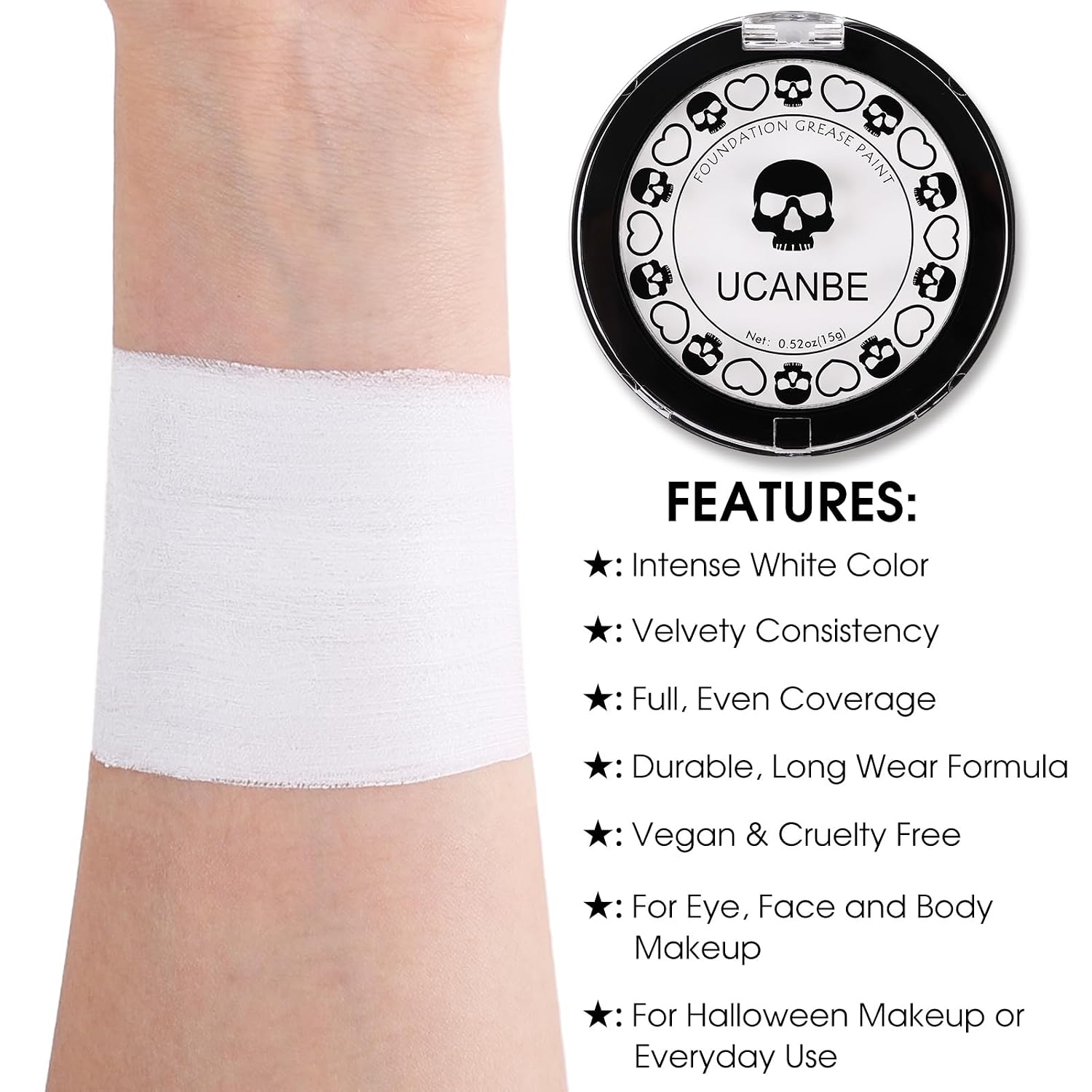 Detalle de UCANBE STUB106_03 White Cream-to-Powder Face & Body Paint, Matte Finish