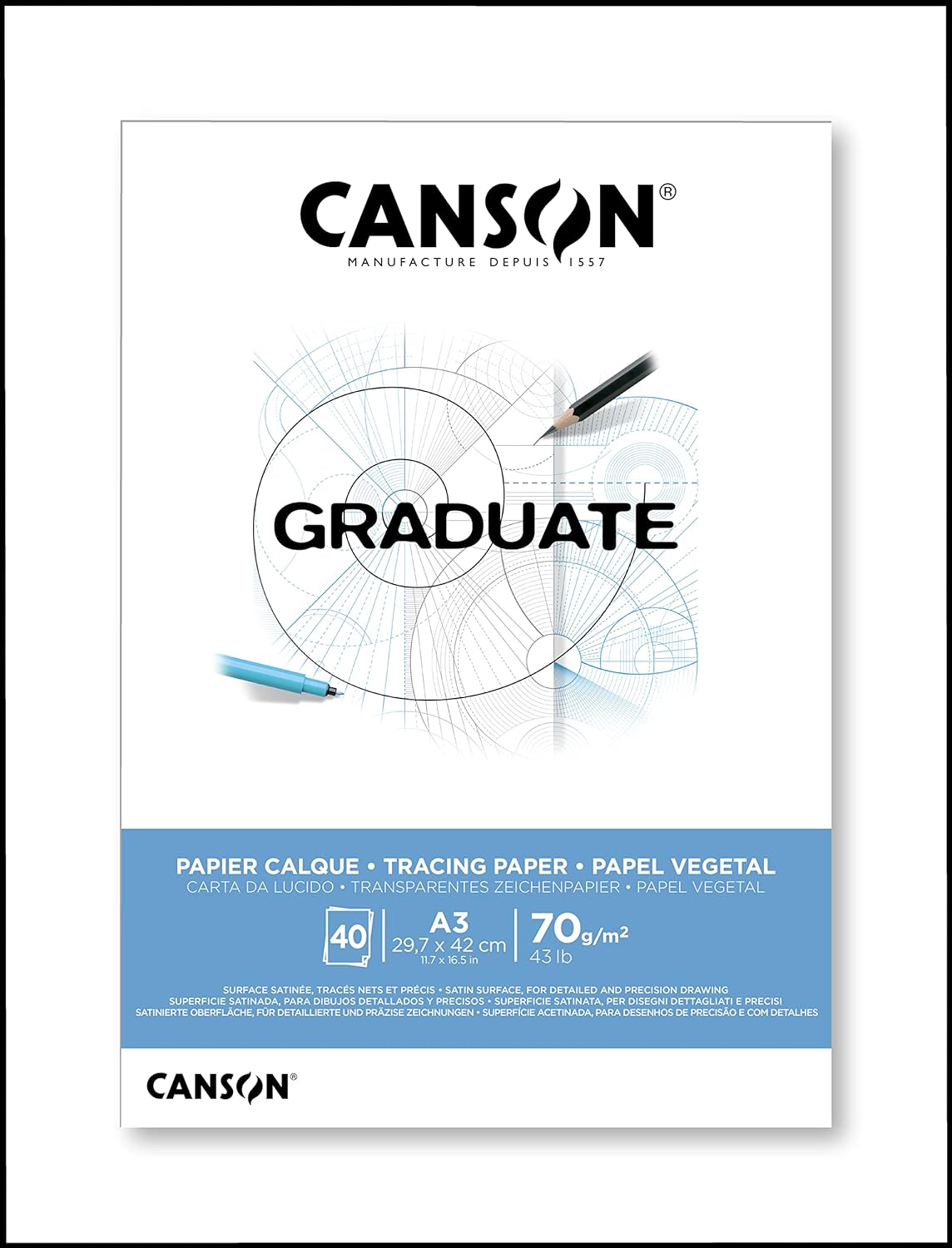 Detalle de Canson GRADUATE Calque – Blocco disegno 40 fogli A3, 70 g/m², superficie satinata