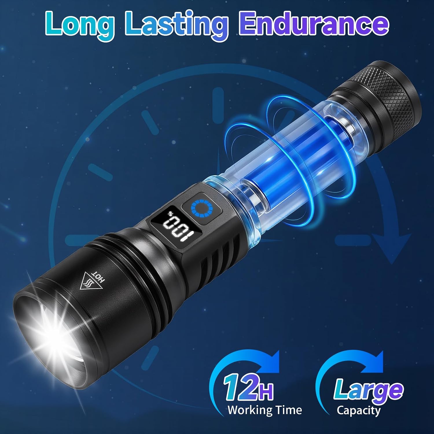 Detalle de Rechargeable Flashlights High Lumens 2-Pack (5 Modes) with LCD Power Display, Type-C Charging, Tactical Focus Beam