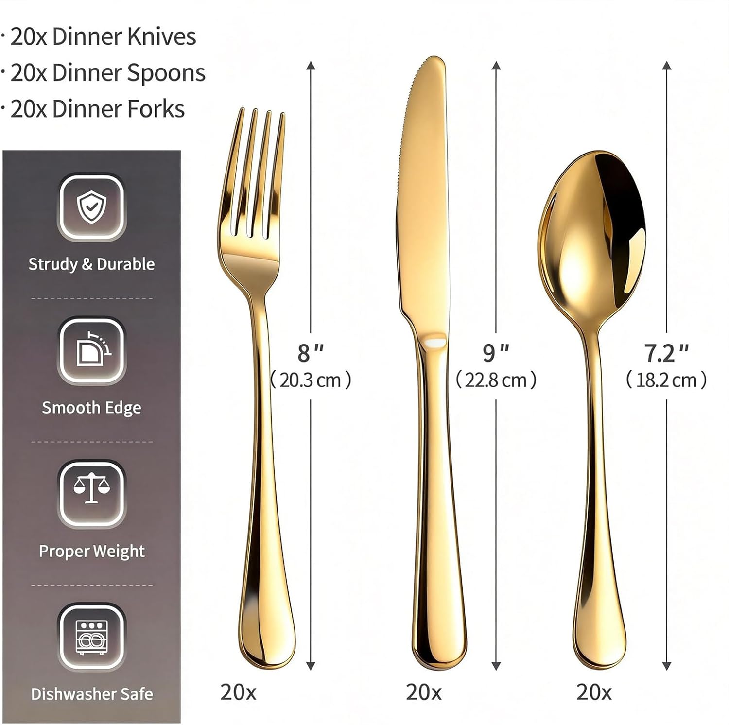 Detalle de Gold Stainless Steel Flatware Set for 20