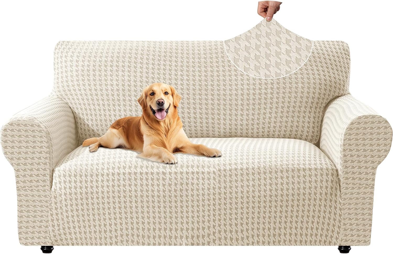 Detalle de YSTELLAA Housse Canapé 2 places extensible universelle avec accoudoirs – Beige