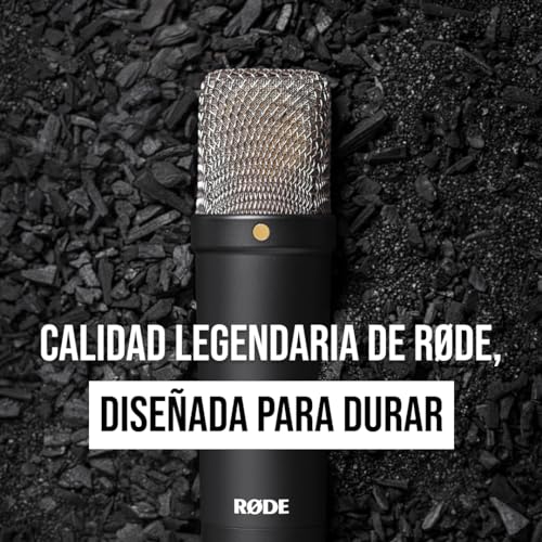 Detalle de RØDE NT1 Signature Series: micrófono de condensador de gran diafragma con soporte antivibraciones, filtro antipop y cable XLR