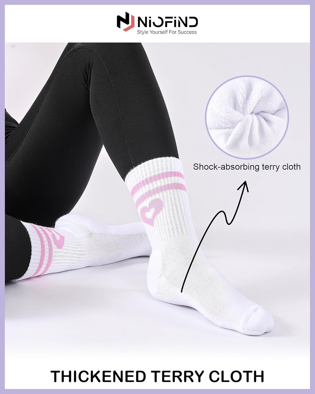Thumbnail 2 de Niofind Chaussettes de Tennis Femme — Lot de 3 paires en coton avec motif cœur