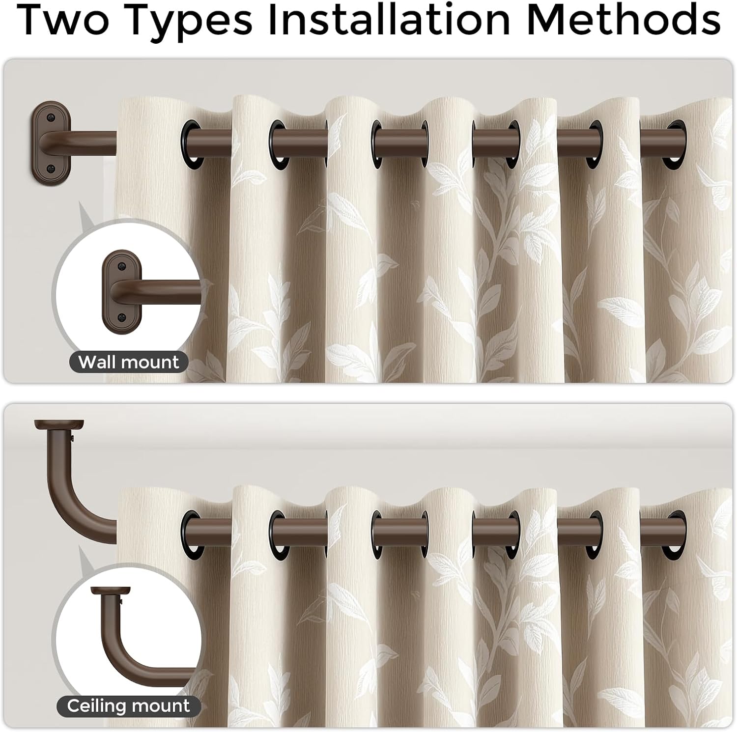 Detalle 2 de Wolistsa Wrap Around Metal Curtain Rod, 32–46-Inch Bronze Window Rod