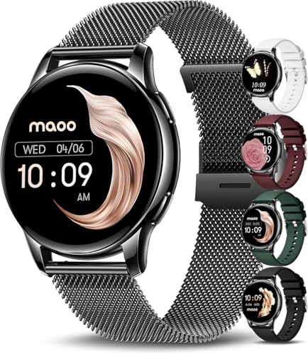 Detalle de maoo Ventura Smartwatch Damen – 1,32-Zoll AMOLED, Anruffunktion, 100+ Sportmodi, IP67, inklusive 5 Armbänder