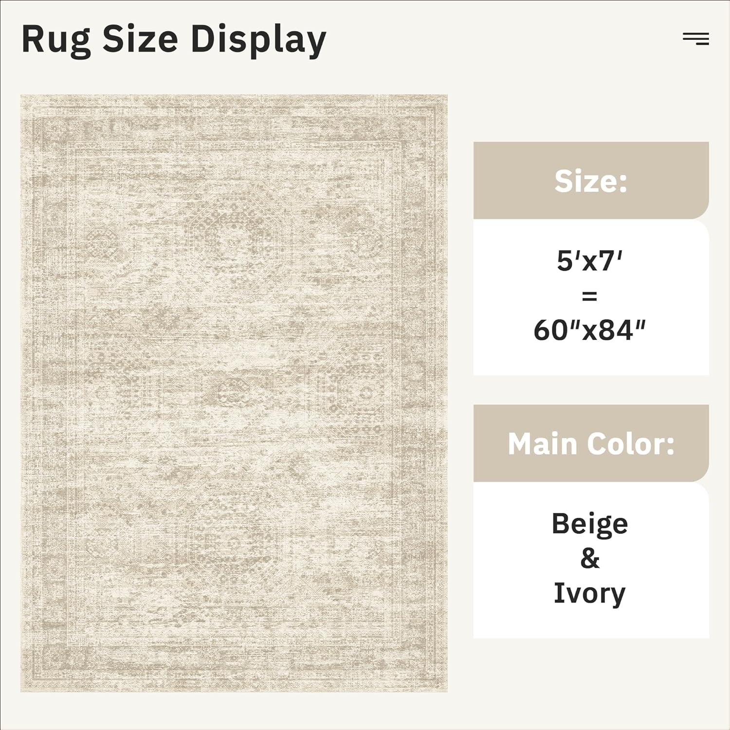 Detalle de Soalmost 5x7 Beige Area Rug — Low-Pile, Pet-Friendly, Washable