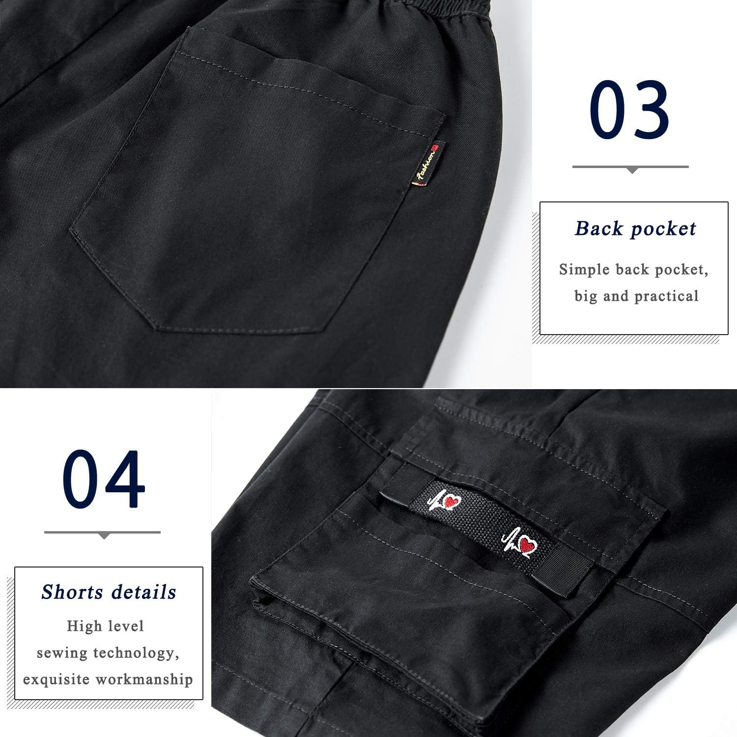 Detalle 2 de APTRO Men’s Cargo Shorts with Elastic Waistband & Drawstring (100% Cotton Twill) – Big & Tall Relaxed Fit