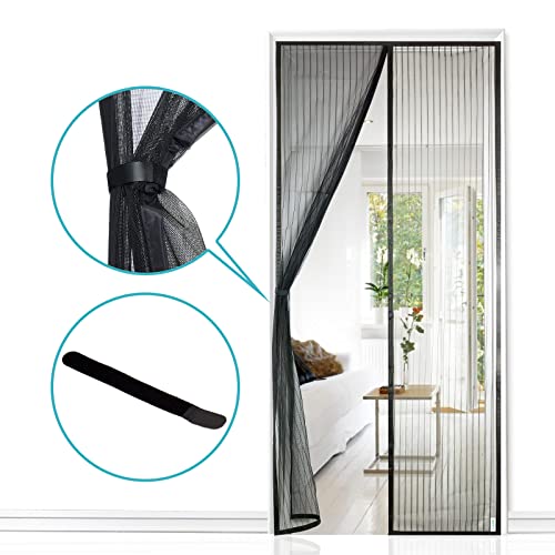Detalle de Mosquitera magnética para puerta de Apalus 80x200 cm – Negro