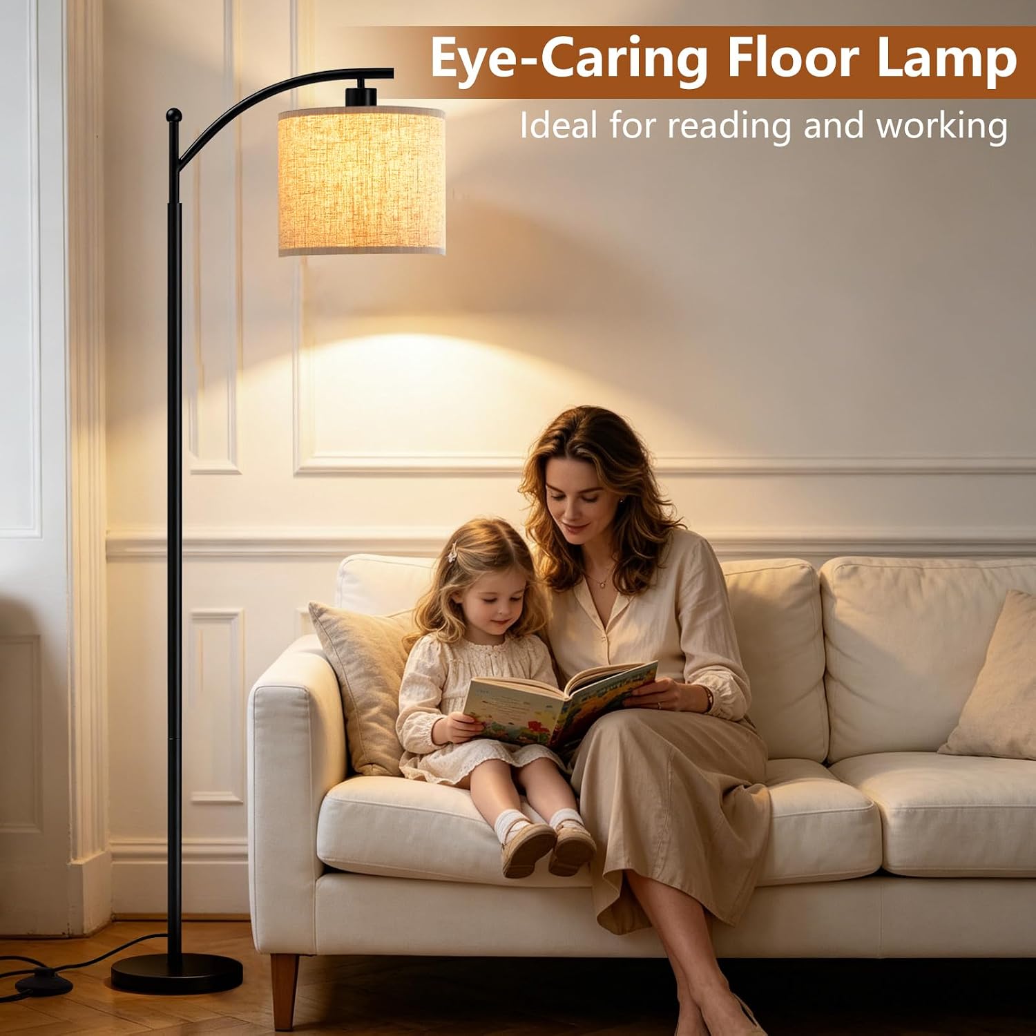 Detalle de SANGFOR XLGZ-L1-001BK Floor Lamp, Dimmable LED with Linen Shade
