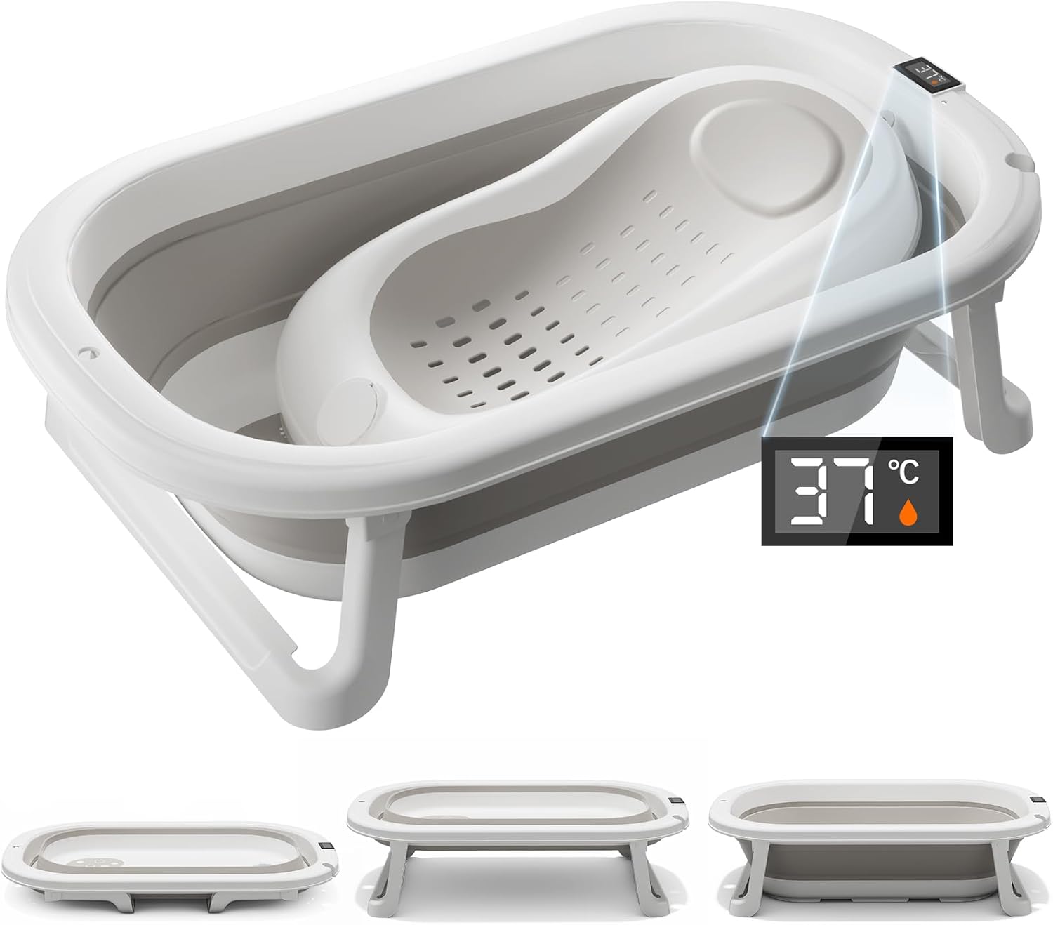 Detalle de DEANIC Baby Bath Tub with Thermometer: Foldable, Safe & Space-Saving Bath Solution for 0–18 Months