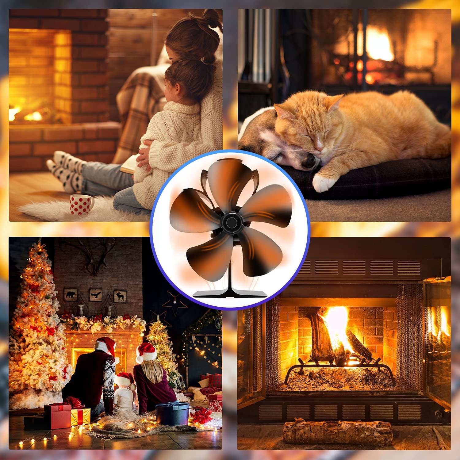 Detalle 1 de HIKPSOD 639510304386 Heat-Powered Stove Fan, 5-Blade Quiet Design