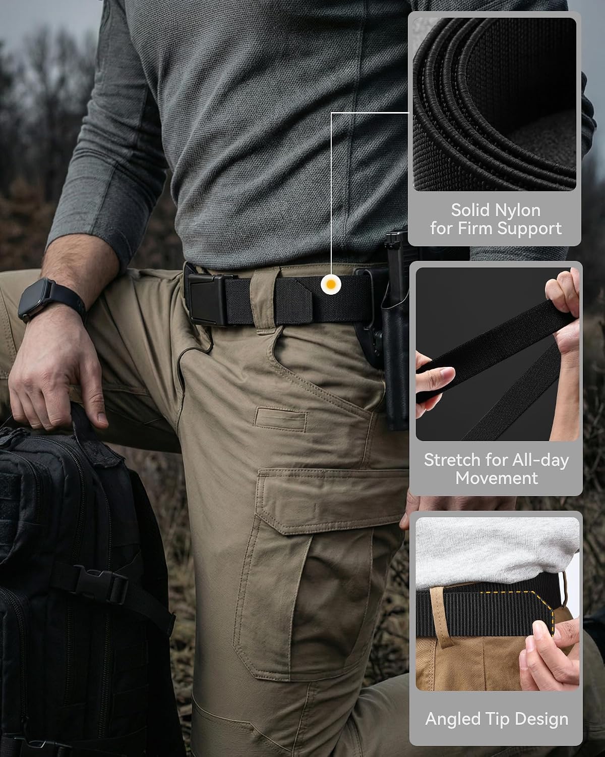 Detalle de CHAOREN Tactical Belt Men — 1.5" Stretch Work Belt with Zinc Alloy Quick-Release Buckle