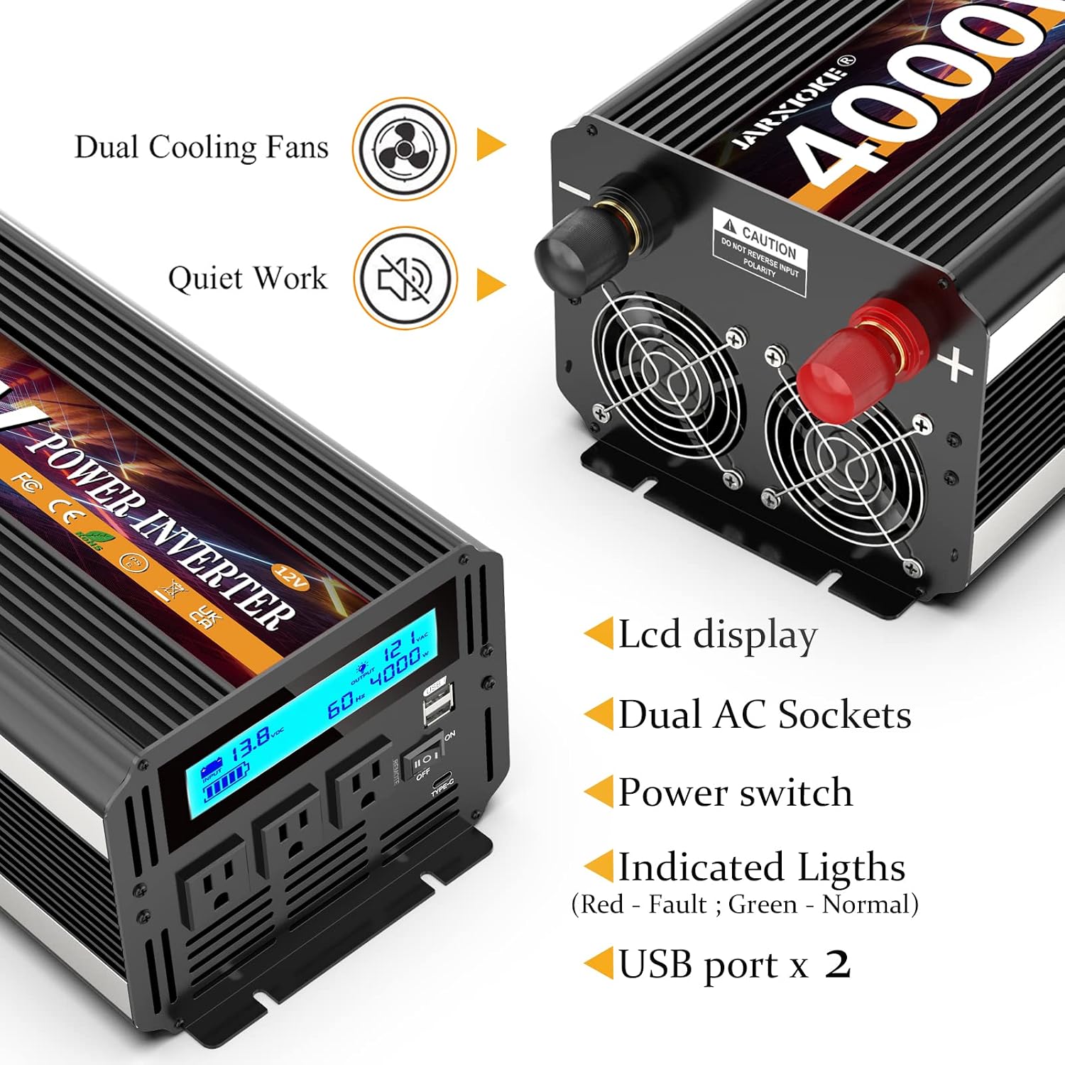 Thumbnail 6 de JARXIOKE 4000W Power Inverter: 12V DC to 110/120V AC for RV, Off-Grid, and Travel