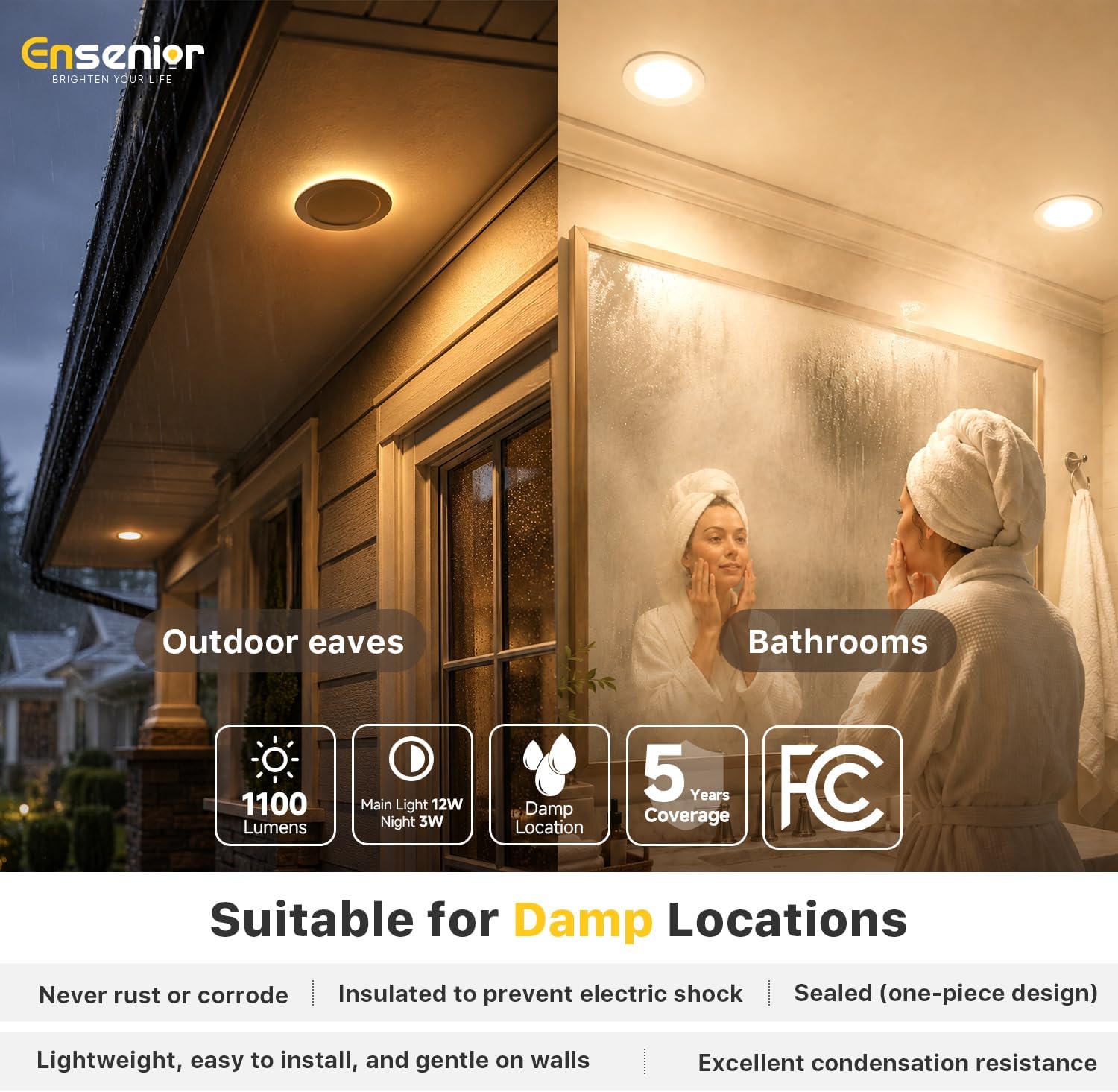 Detalle 2 de Ensenior 6-Pack 6-Inch LED Recessed Lights with 5CCT and Night Light