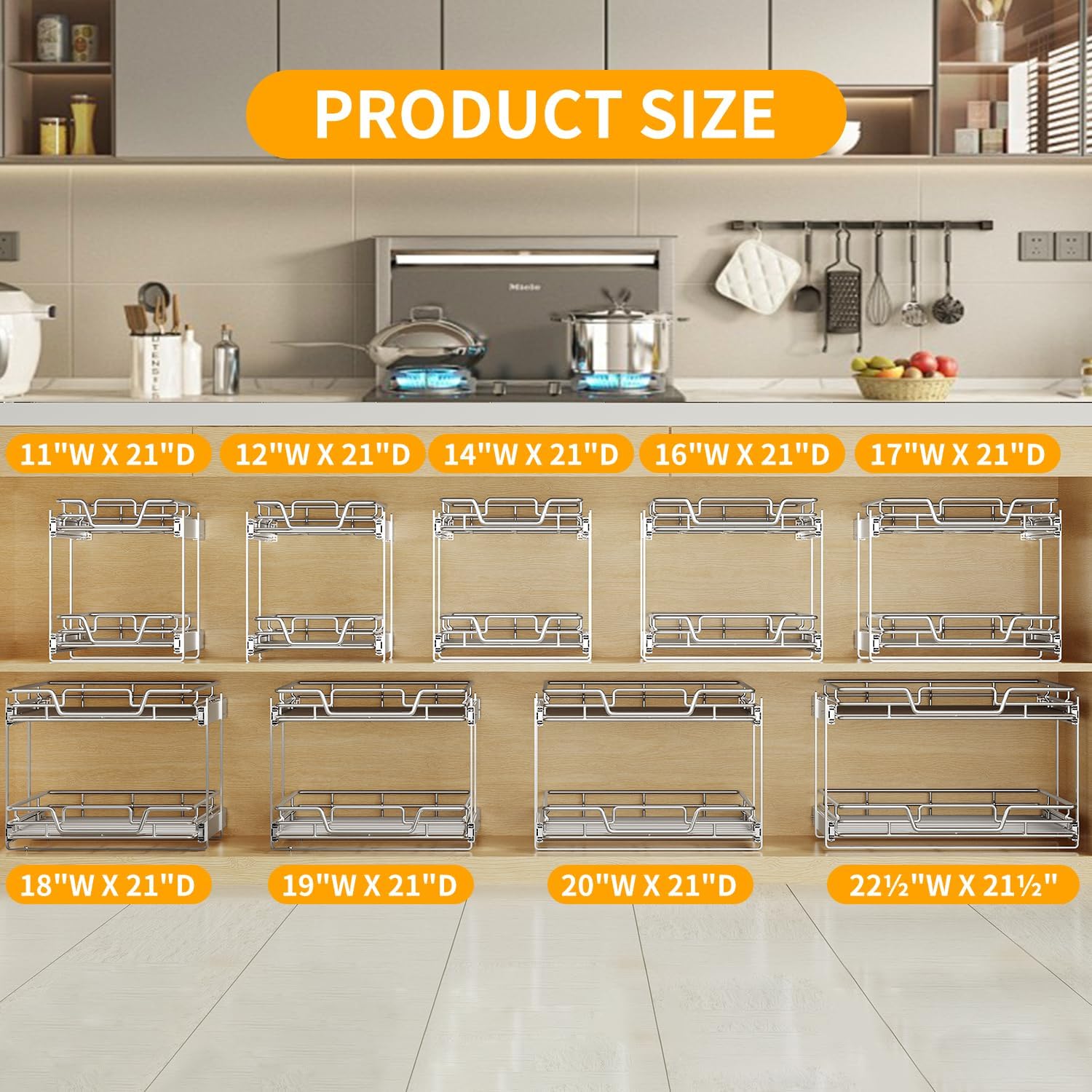 Detalle 2 de QUYUWU 2-Tier Kitchen Pull-Out Organizer 17 in