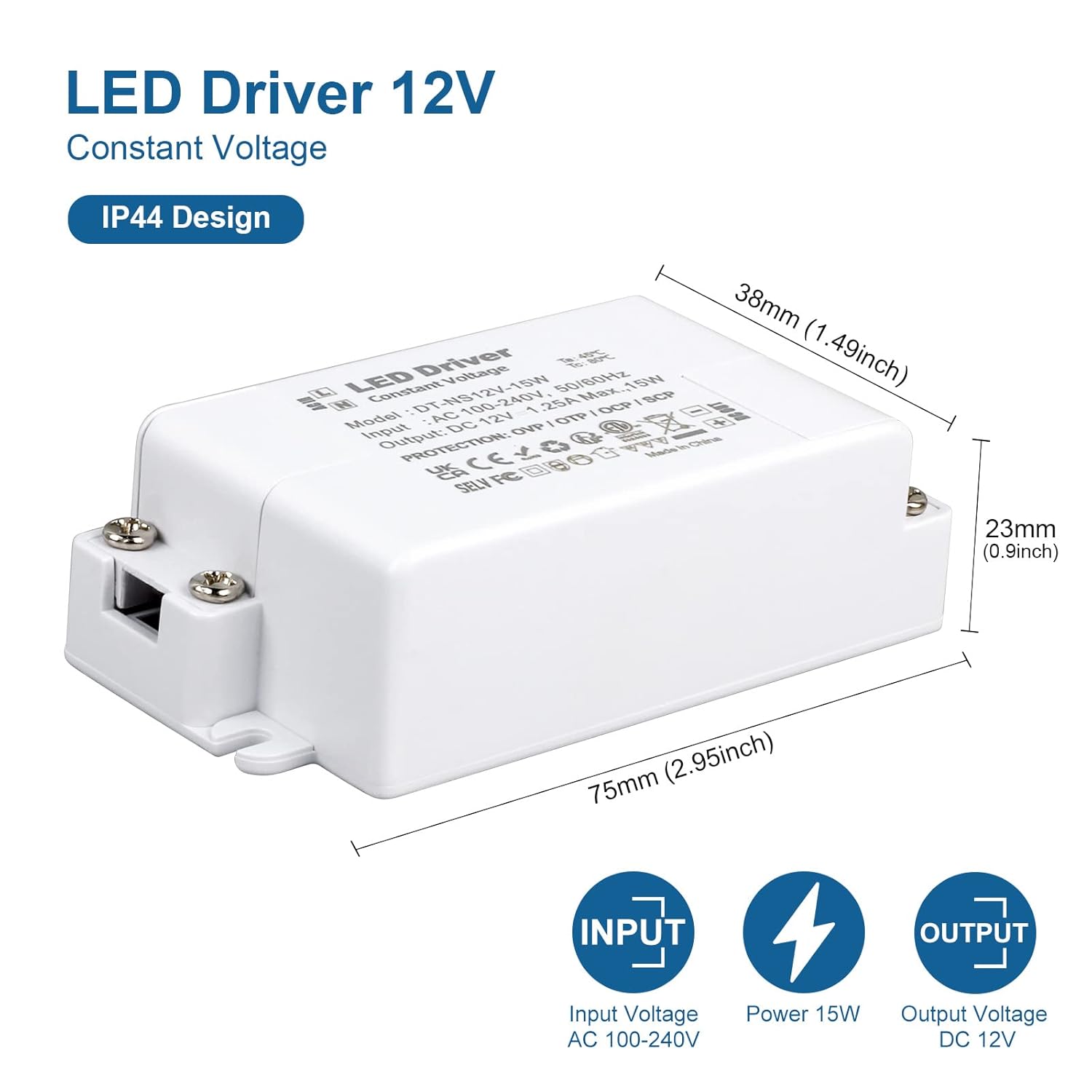 Detalle 2 de VARICART 12V 15W LED Driver — 240V to 12V DC Constant Voltage Power Supply