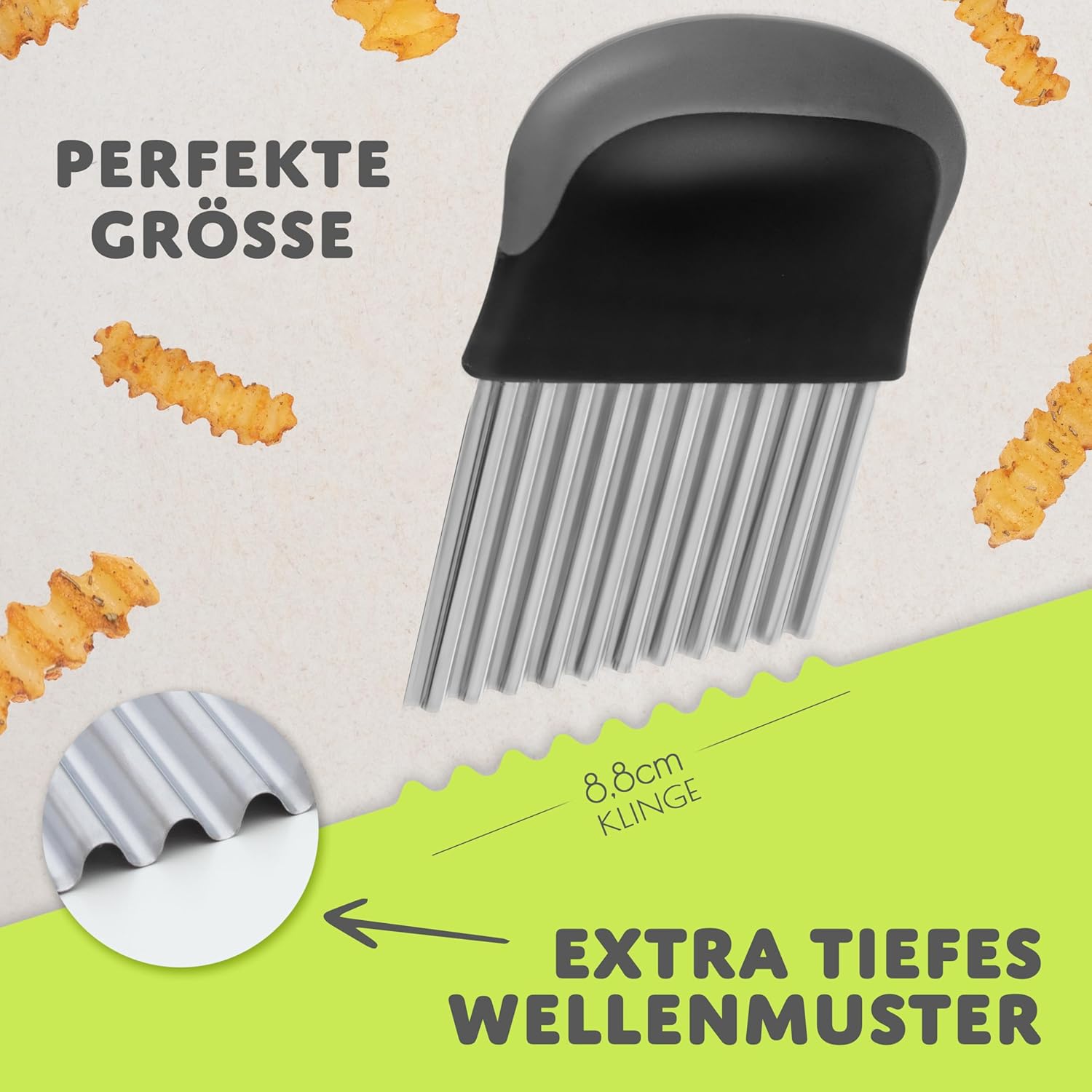 Thumbnail 3 de Villkin Wellenschneider aus Edelstahl – spülmaschinengeeignet, ergonomischer Griff (1x Schwarz-Grau)