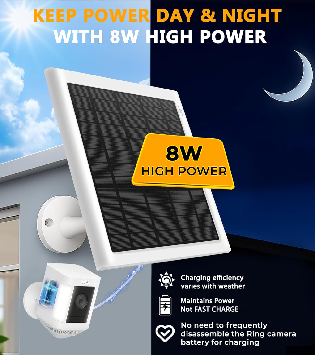 Thumbnail 1 de PUUQII 8W Solar Panel for Ring Camera (2-Pack) with 10ft Cable, IP65 Waterproof