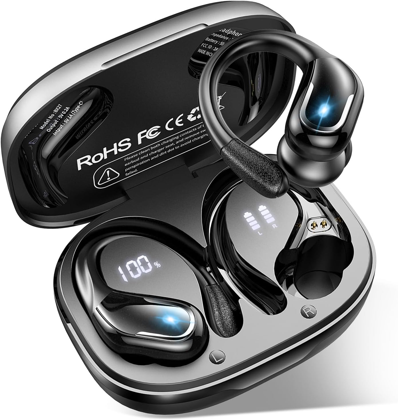 Detalle de Ltinist Wireless Earbuds with Bluetooth 5.3, IP7 Waterproof, 75H Playtime, Dual LED Display and Sport-Ready Earhooks