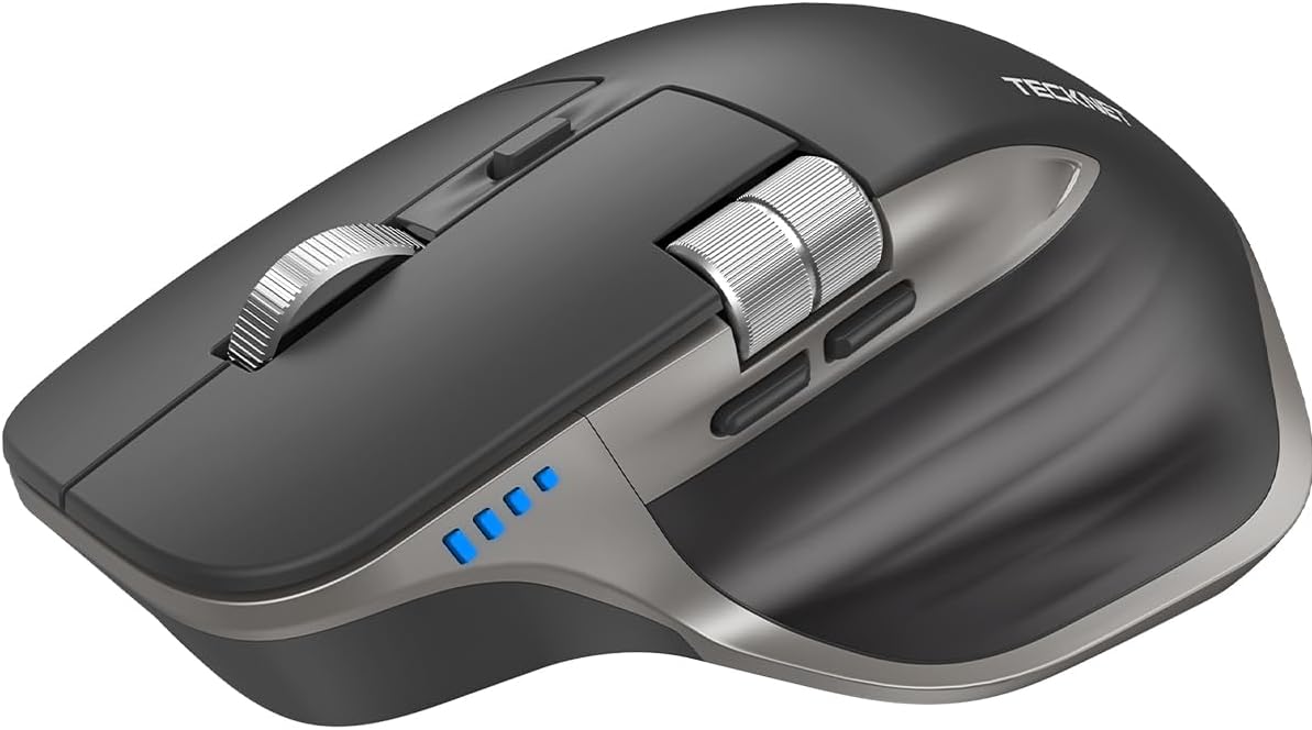 Detalle de TECKNET Bluetooth kabellose Maus – Ergonomische 7-Tasten-Maus mit Daumenrad, 4800 DPI, BT 5.3/5.0 + 2,4 GHz, USB-C Schnellladung