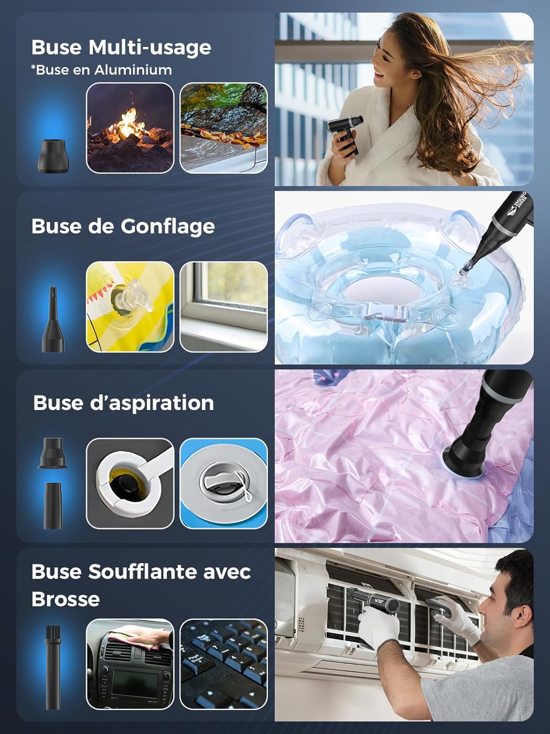 Thumbnail 5 de Souffleur d’air comprimé Smiling Shark J-01 (alliage d’aluminium) sans fil pour dépoussiérer PC, voiture et camping