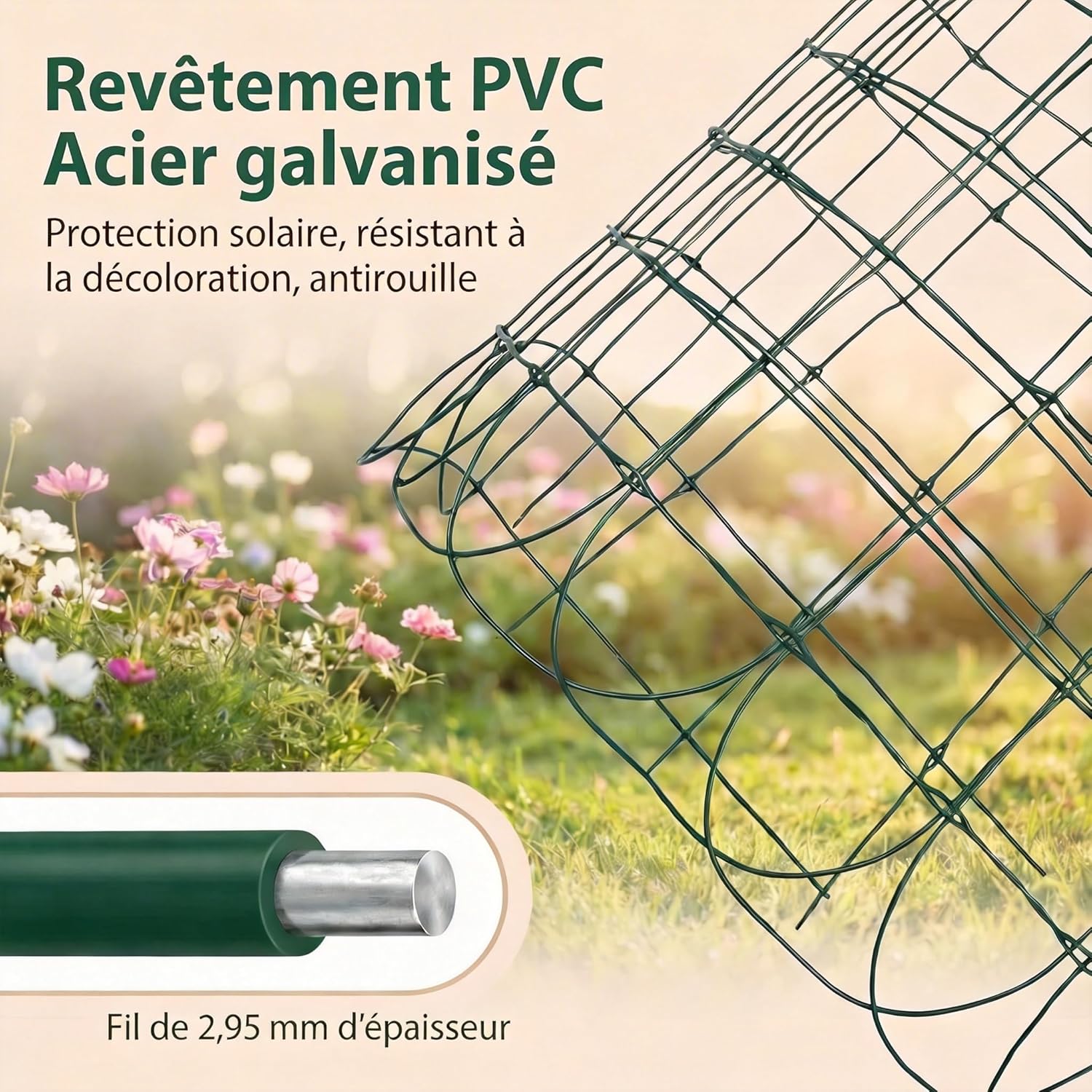 Thumbnail 4 de Clôture de bordure de jardin Amagabeli 0,4 m × 25 m — Fil métallique PVC, vert, anti-rouille