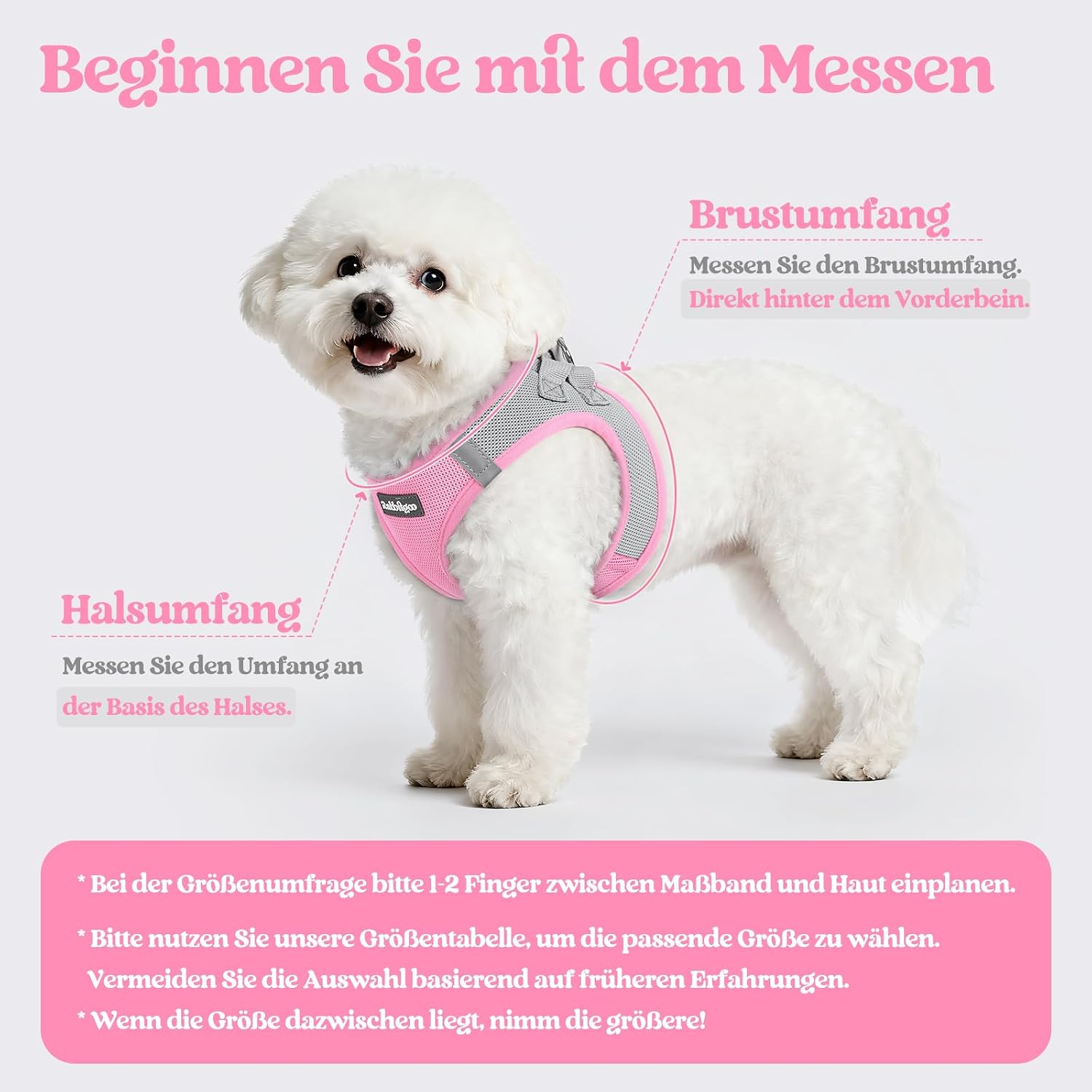Detalle de rabbitgoo Hundegeschirr Kleine Hunde mit Leine, Step-in Welpengeschirr aus Air-Mesh, Reflektierend, Rosa & Hellgrau, Größe S