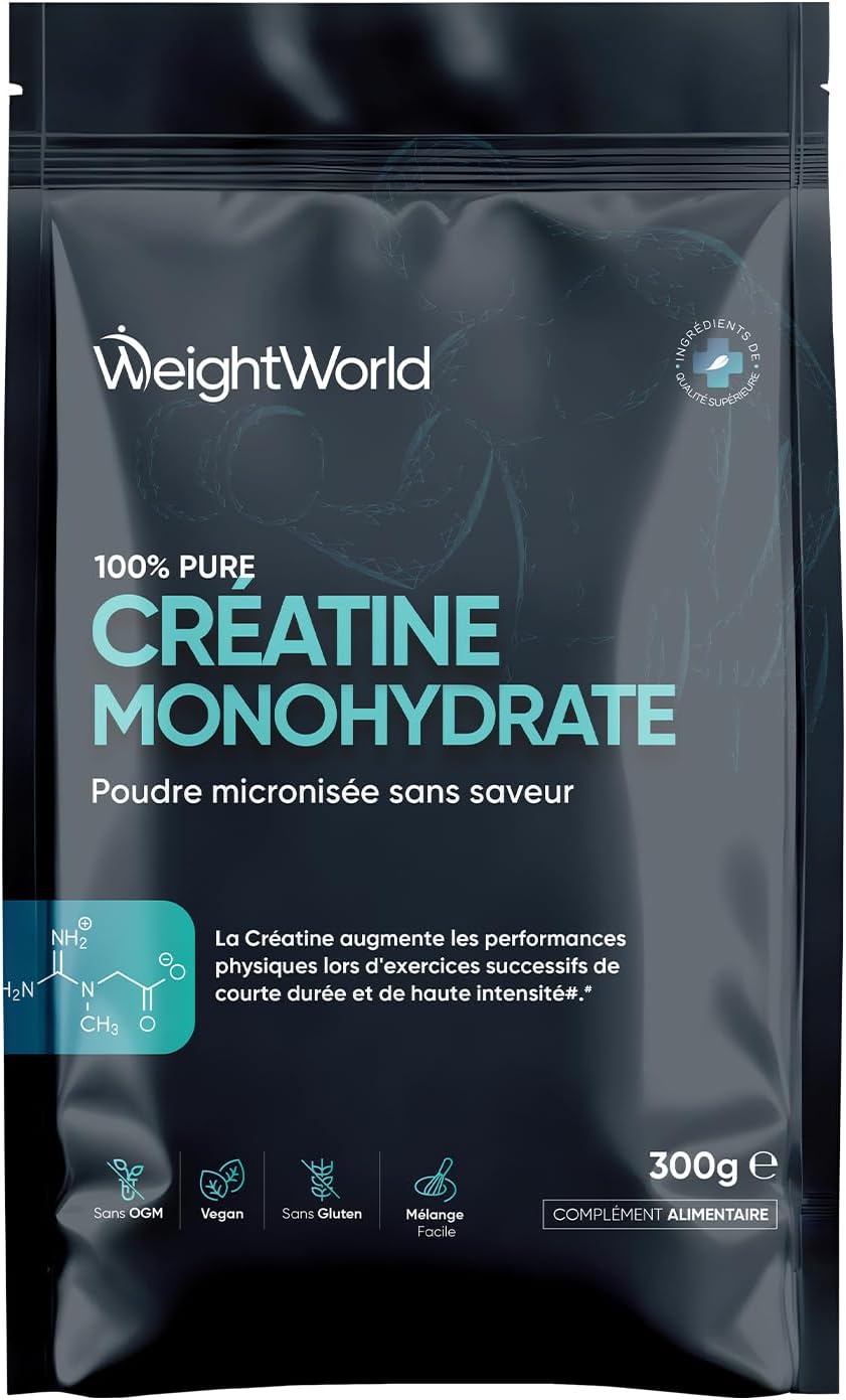 Detalle de WeightWorld Creatine Monohydrate Poudre Pure micronisée sans goût – 300 g, vegan (100 portions)