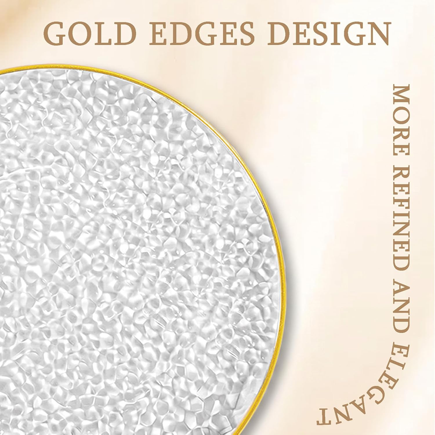 Detalle de Rubtlamp 100 Pcs Clear Gold Plastic 7 Inch Plates – Hammered Edge Disposable Dessert Plates