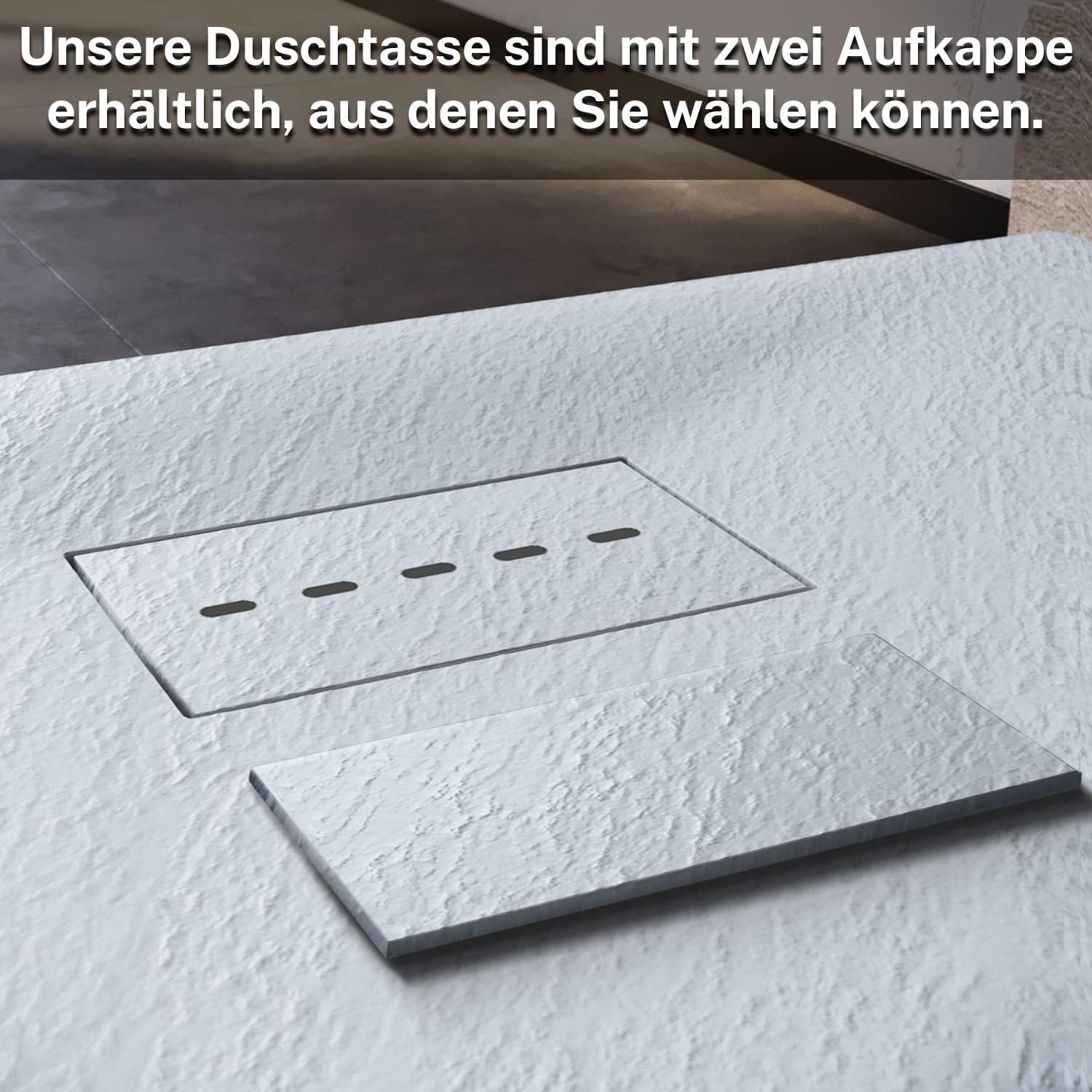 Detalle de SONNI Duschwanne 80x80 cm – Schieferoptik, rutschfest, Slimline 30 mm mit verstecktem Ablauf