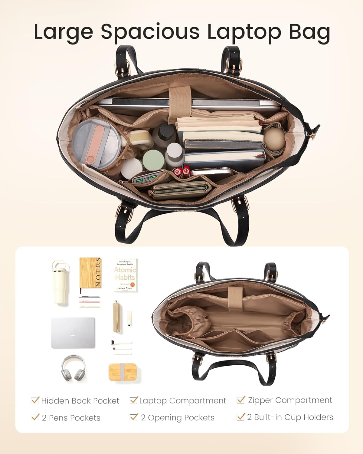 Thumbnail 2 de LOVEVOOK large tote bag handbag for women with waterproof PU base and 15.6-inch laptop compartment