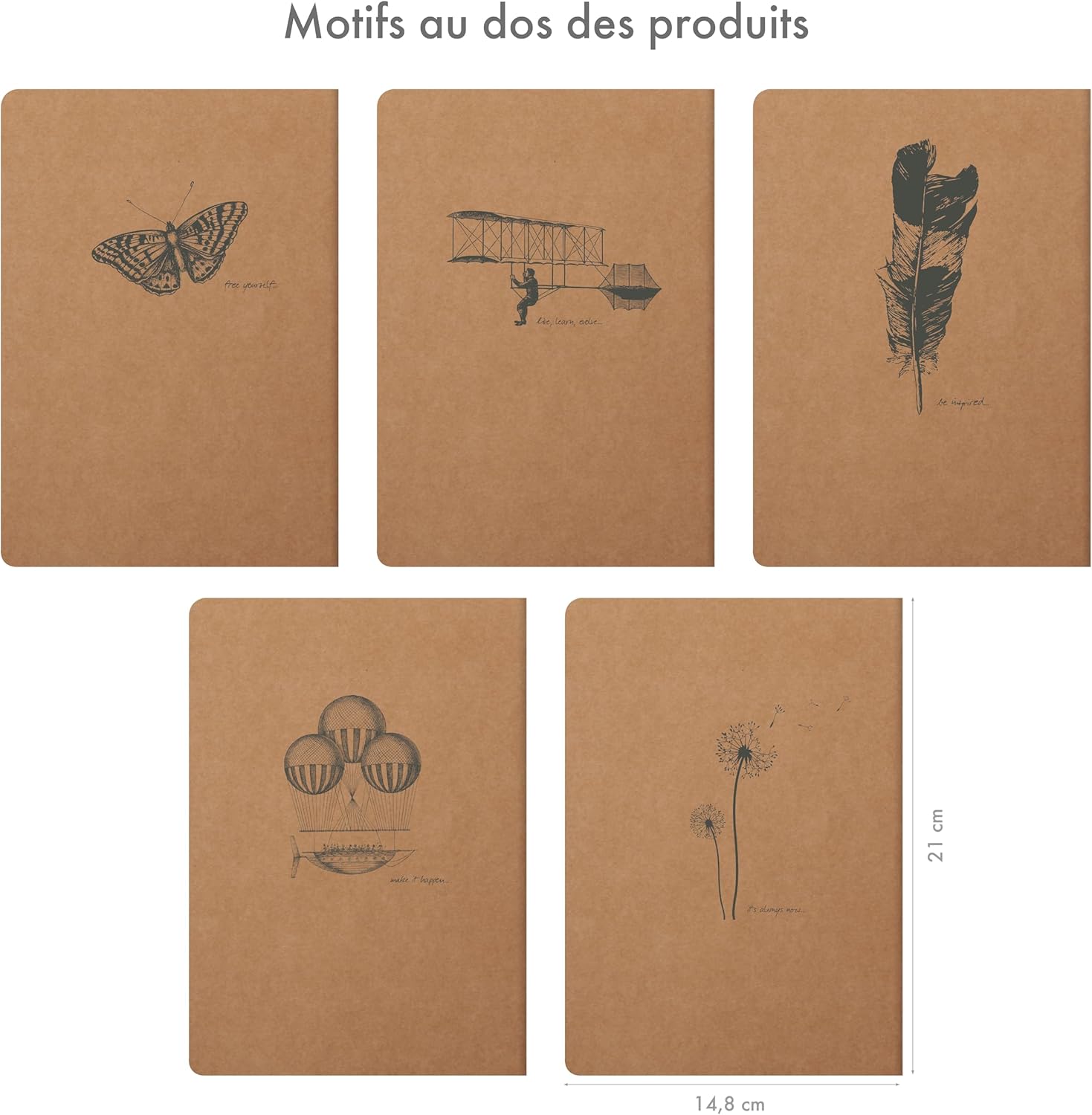 Thumbnail 3 de Clairefontaine 103536C – Lot de 5 carnets piqués cousus Flying Spirit 96 pages ivoire, 14,8x21 cm