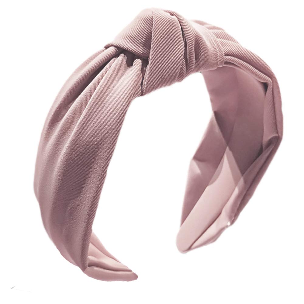 Detalle de Knotted Wide Pink Headband for Women, Stretchy Fabric Hair Accessory
